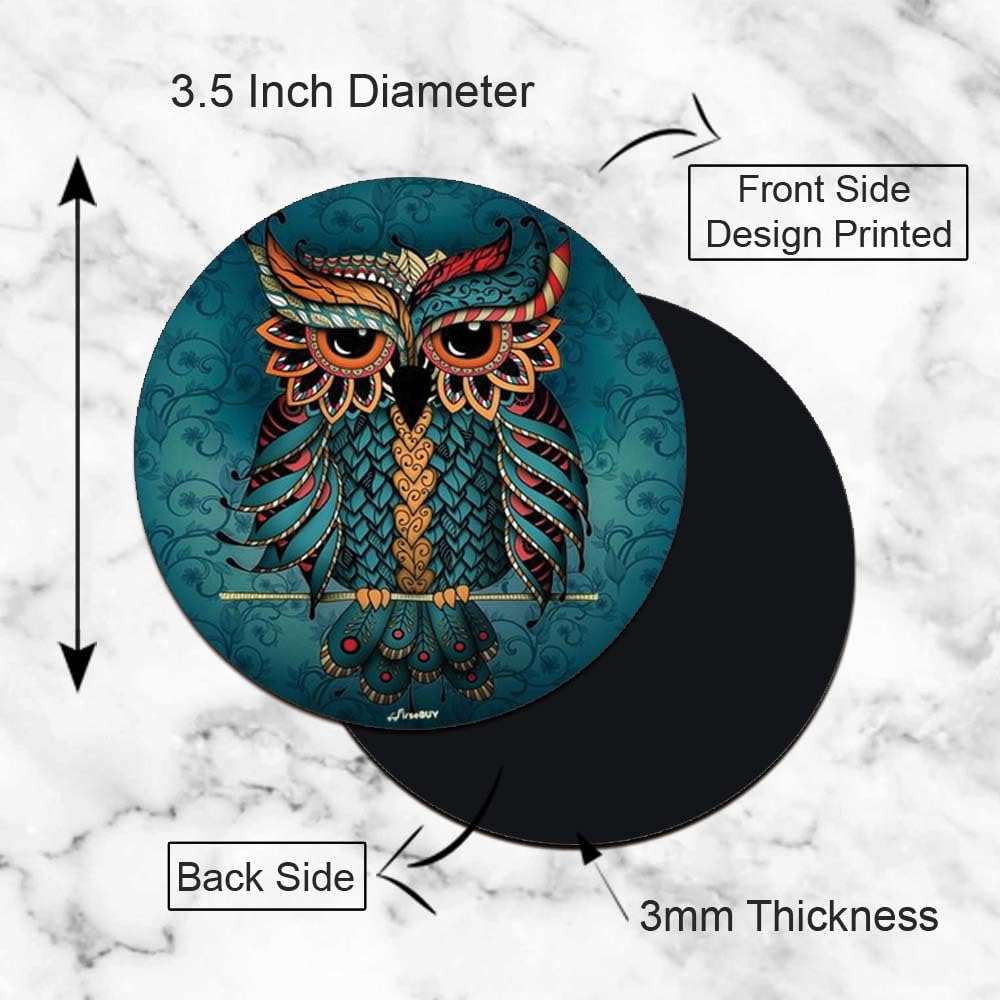 Premium Drink Coasters Set of 6 - Elegant Owl Art Printed MDF Coasters for Coffee Tables, Bars & Home Decor | Perfect Housewarming Gift for Kitchen, Apartment & Wooden Table Protection
