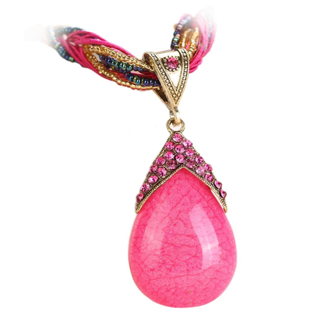 Vintage Bohemian Glass Cabochon Water Drops Necklace for Women - Elegant Pendant Chain Jewelry Gift for Her | Perfect for Weddings, Date Nights & Boho Fashion Accessories