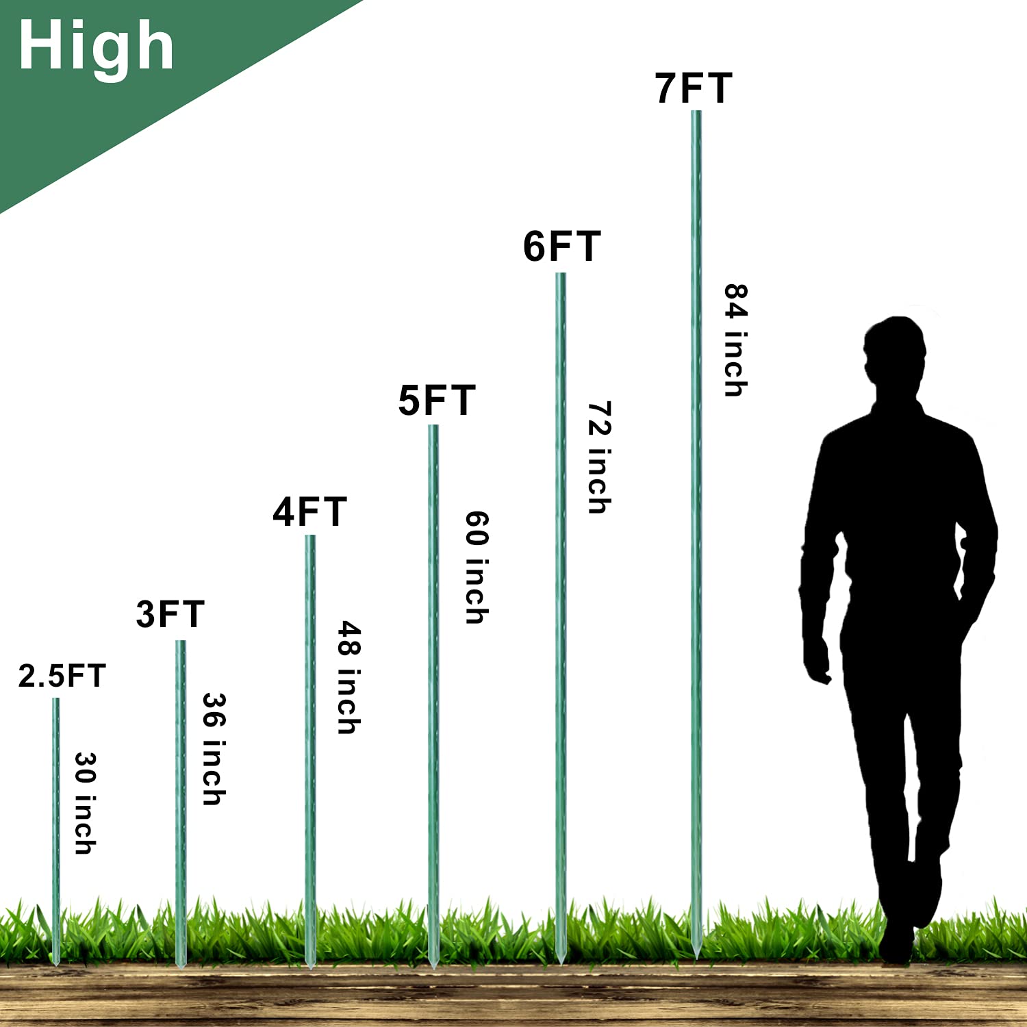 WAENLIR 60 Inch Garden Stakes - 5ft Sturdy Plant Supports for Tomatoes, Vegetables & Flowers - Pack of 50 - Perfect for Outdoor Gardening, Backyard Planting & Greenhouse Use