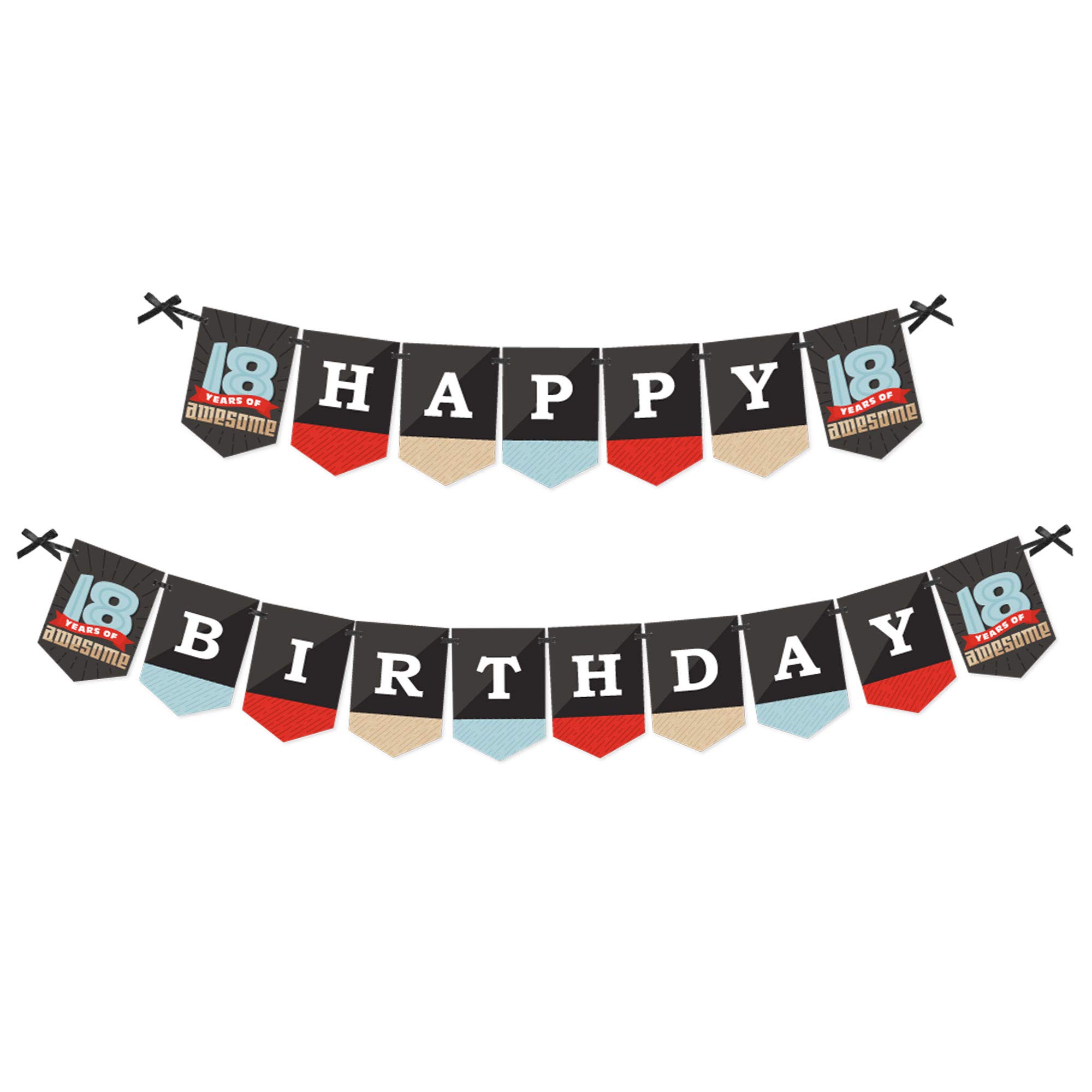 Big Dot of Happiness 18th Birthday Party Bunting Banner - Happy Eighteenth Birthday Decorations for Boys - Perfect for Teen Birthday Parties & Milestone Celebrations