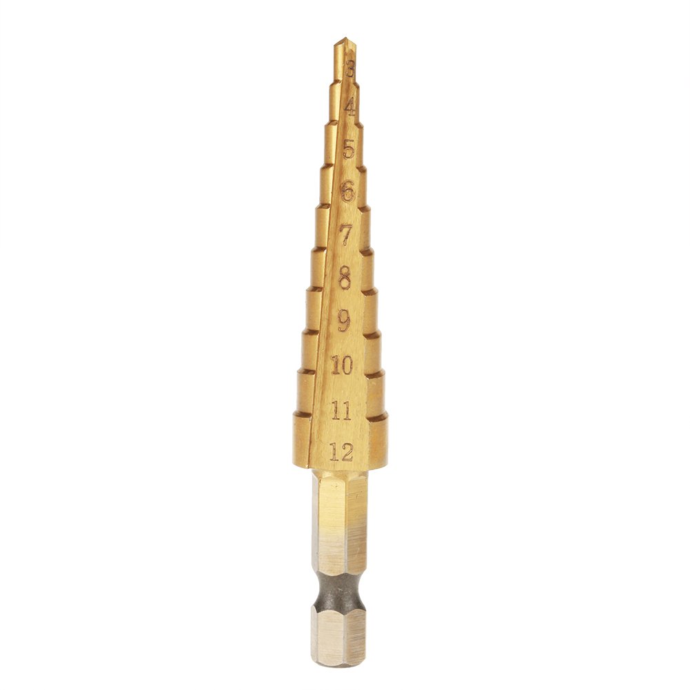 High-Speed Steel Step Drill Bit 1Pc - Titanium Plated Hex Shank Cone Drill (3-12mm) for Metal, Wood & Plastic - Perfect for DIY Projects & Professional Use