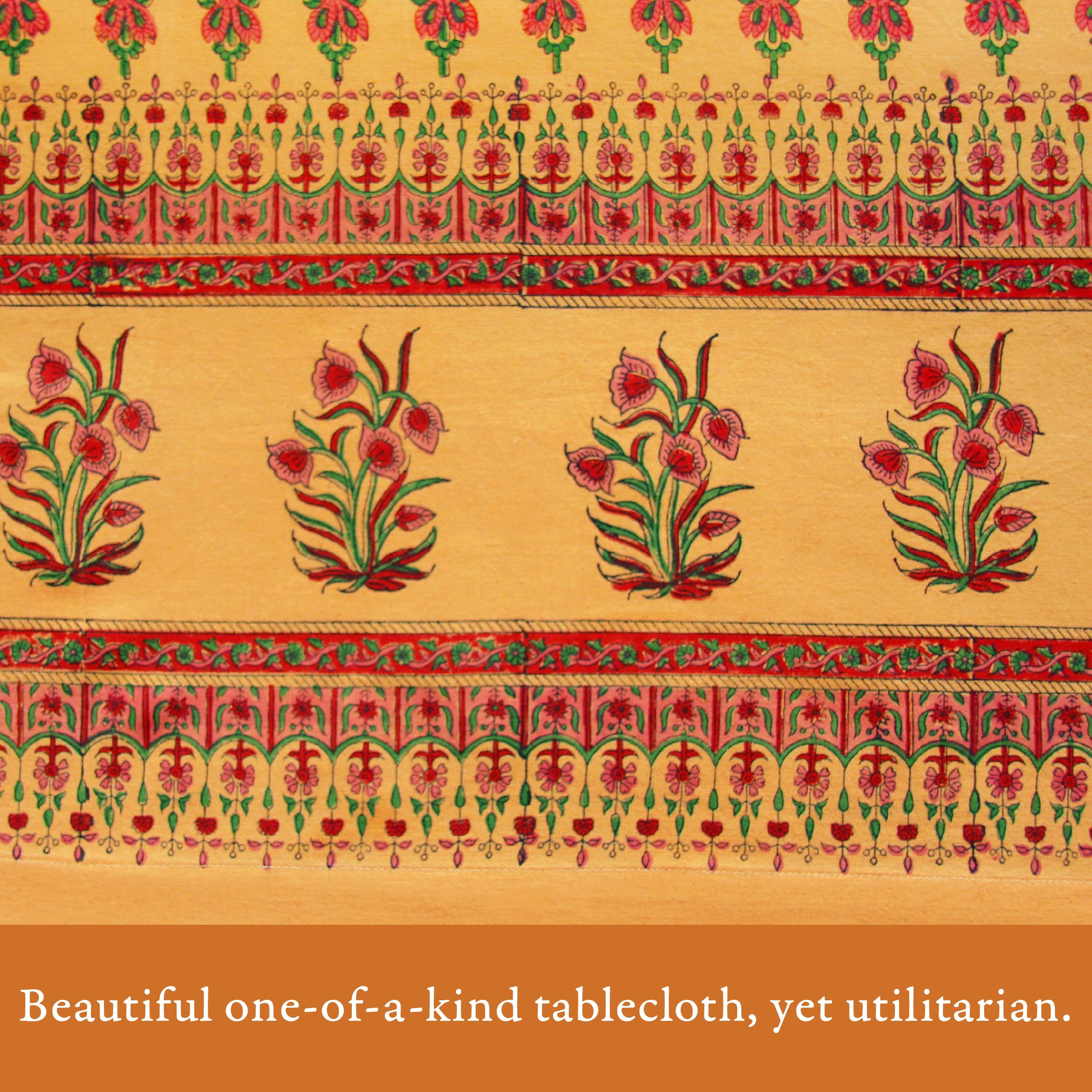 Handmade Indian Block Print Cotton Tablecloth - Orange Summer Design 70x120 Inches | 100% Premium Washable Cotton for Dining Table, Kitchen Decor & Coffee Table | Perfect for Boho Home Decor, Dinner Parties & Outdoor Picnics