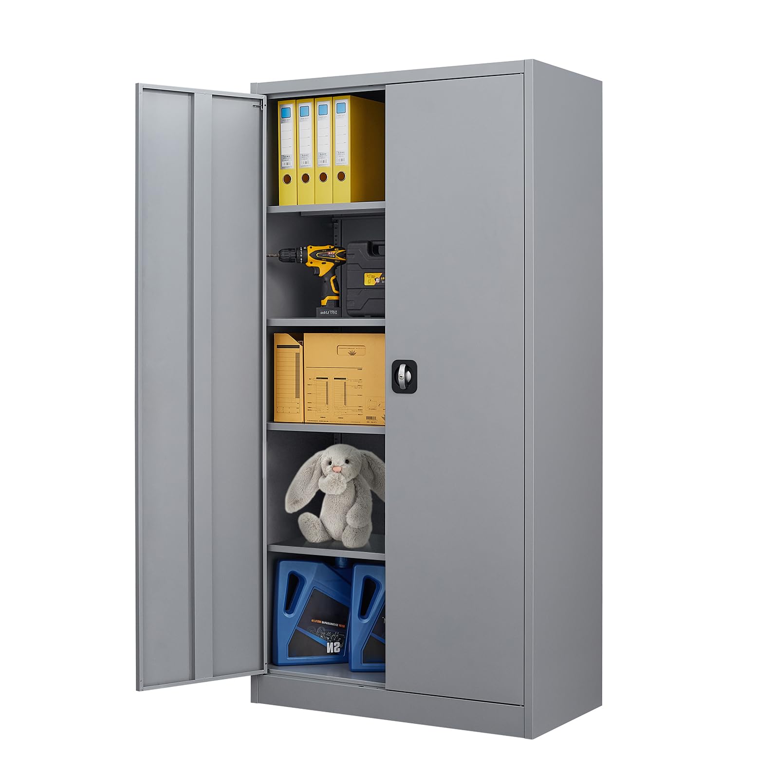 Heavy Duty Steel Storage Cabinet - 2-Door Garage Cabinet with 4 Adjustable Shelves, 70.8