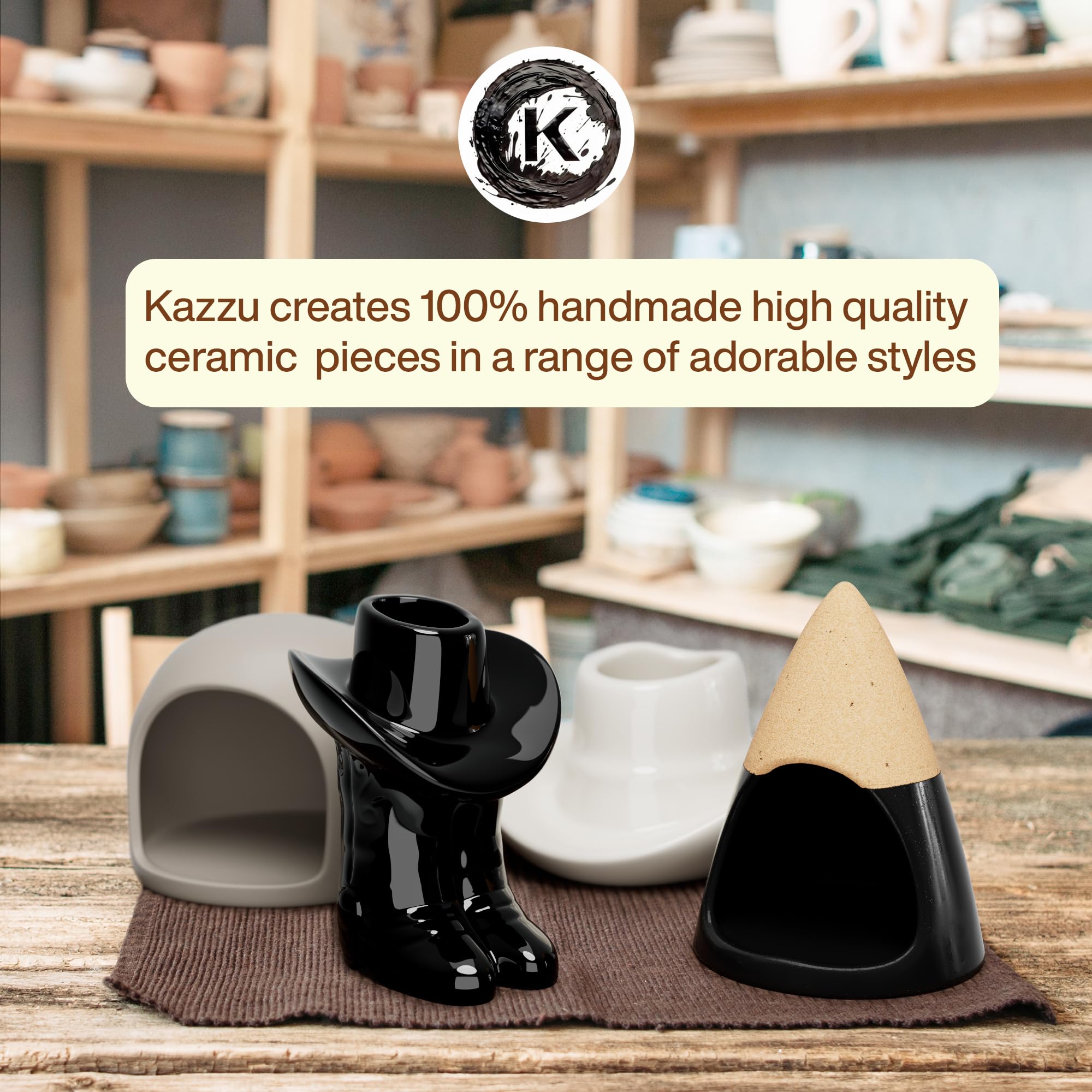 Kazzu Ceramic Match Holder with Striker - Decorative Matchstick Dispenser for Fireplace, Candles & Kitchen (Matches Sold Separately) | Rustic Home Decor & Useful Fire Starter Accessory