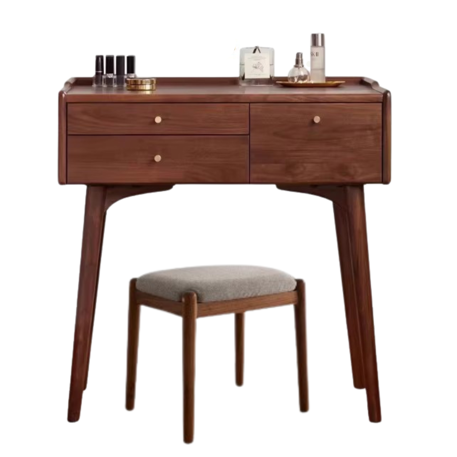 Premium Black Walnut & Ash Solid Wood Dressing Table - Elegant Vanity Desk with Mirror for Bedroom, Bathroom & Makeup Area | Natural Wood Finish, Spacious Storage & Durable Construction