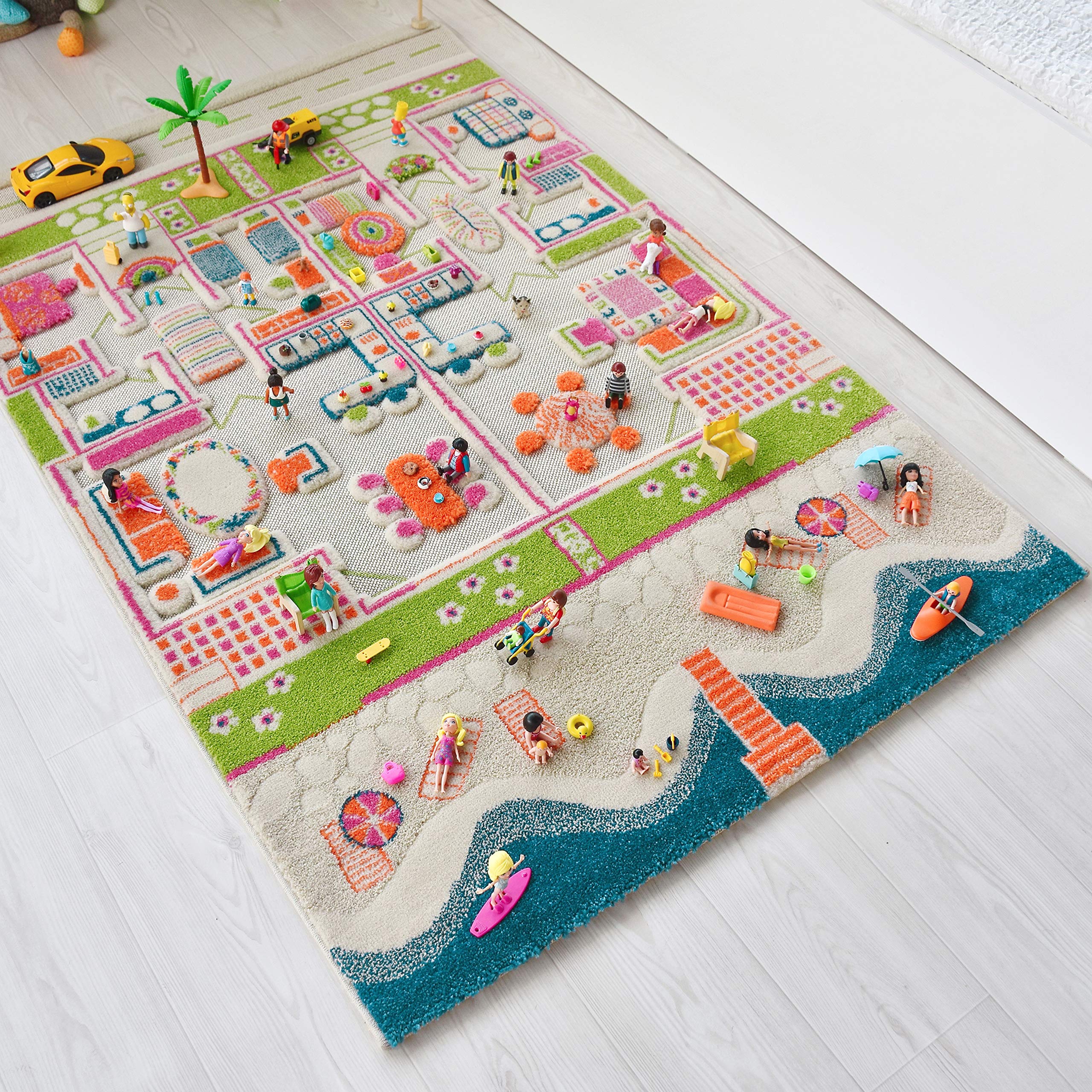 IVI Beach House 3D Play Rug for Kids - Medium Size Non-Slip Educational Activity Mat | Perfect for Nursery, Playroom & Indoor Toddler Games