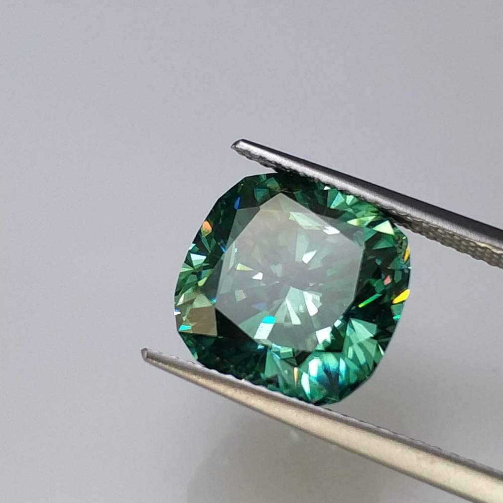 2.50CT Loose Green Moissanite Gemstone - VVS1 Clarity Cushion Cut for Vintage Rings, Jewelry & Watches | Perfect for Engagement Rings, Wedding Bands & Luxury Jewelry Making