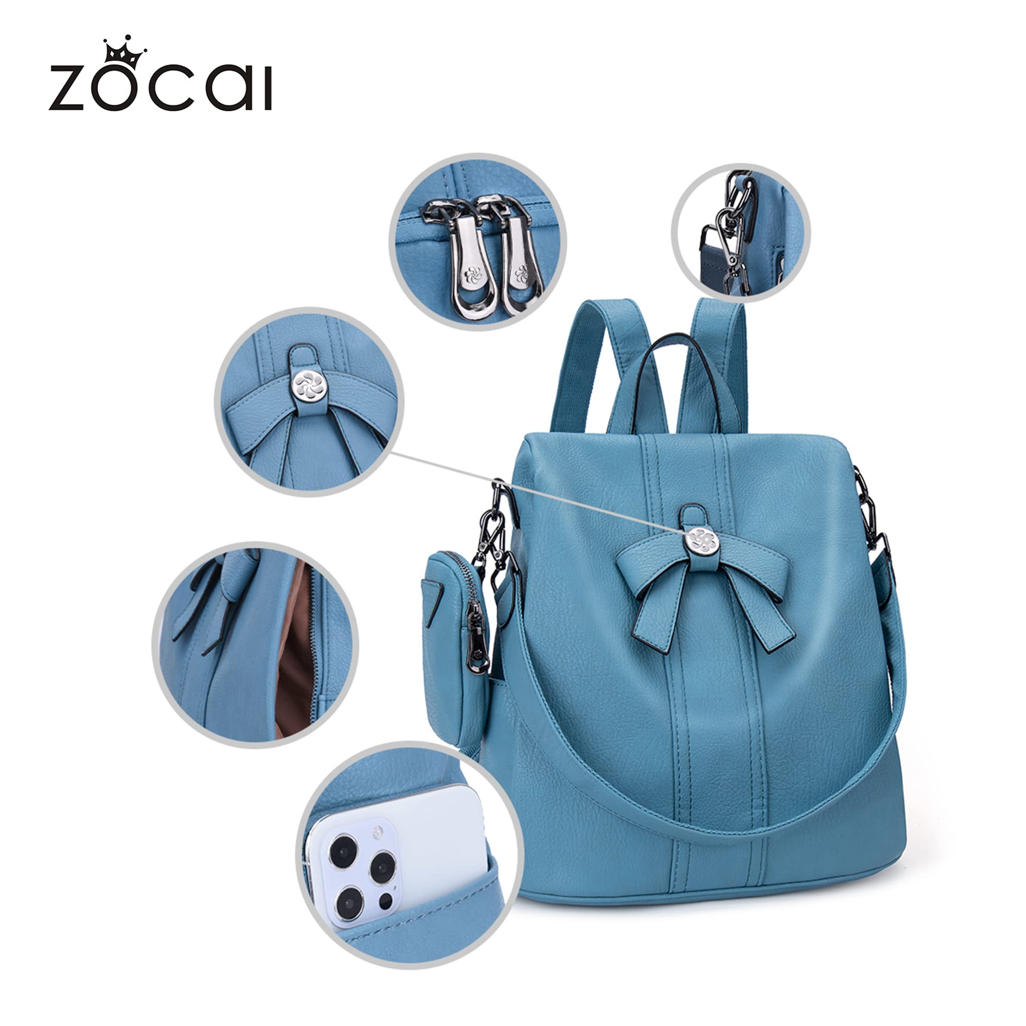 ZOCAI Women's Fashion Backpack Purse - PU Leather Anti-Theft Shoulder Bag Satchel Daypack for Work, Travel & Daily Use
