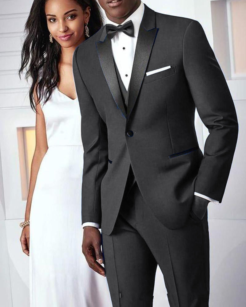 Royal Blue & Black Peak Lapel Men's Wedding Tuxedo Suit - Formal Groom Attire for Weddings, Prom, Black Tie Events & Special Occasions