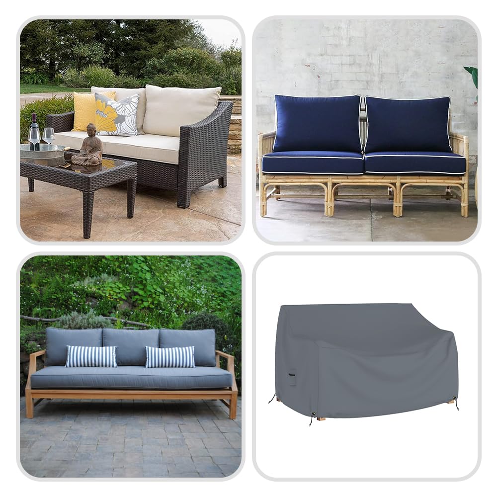 Waterproof UV Resistant Outdoor Loveseat Sofa Cover - 12 Oz Heavy Duty Patio Furniture Bench Cover with Air Vents & Drawstrings (62