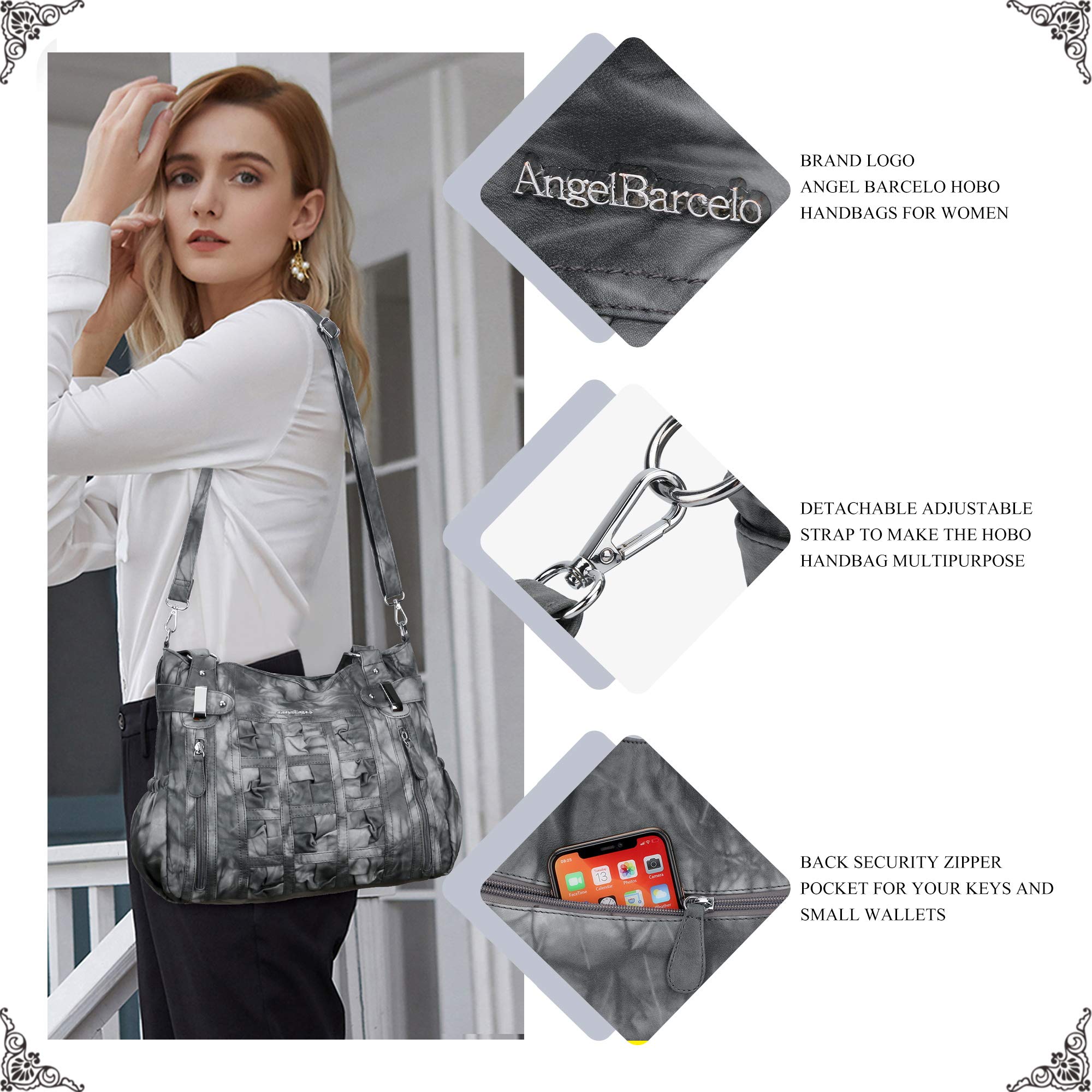 Angel Barcelo Women's Hobo Purses & Handbags - Fashionable Satchel & Large Shoulder Bags for Work, Travel & Everyday Use