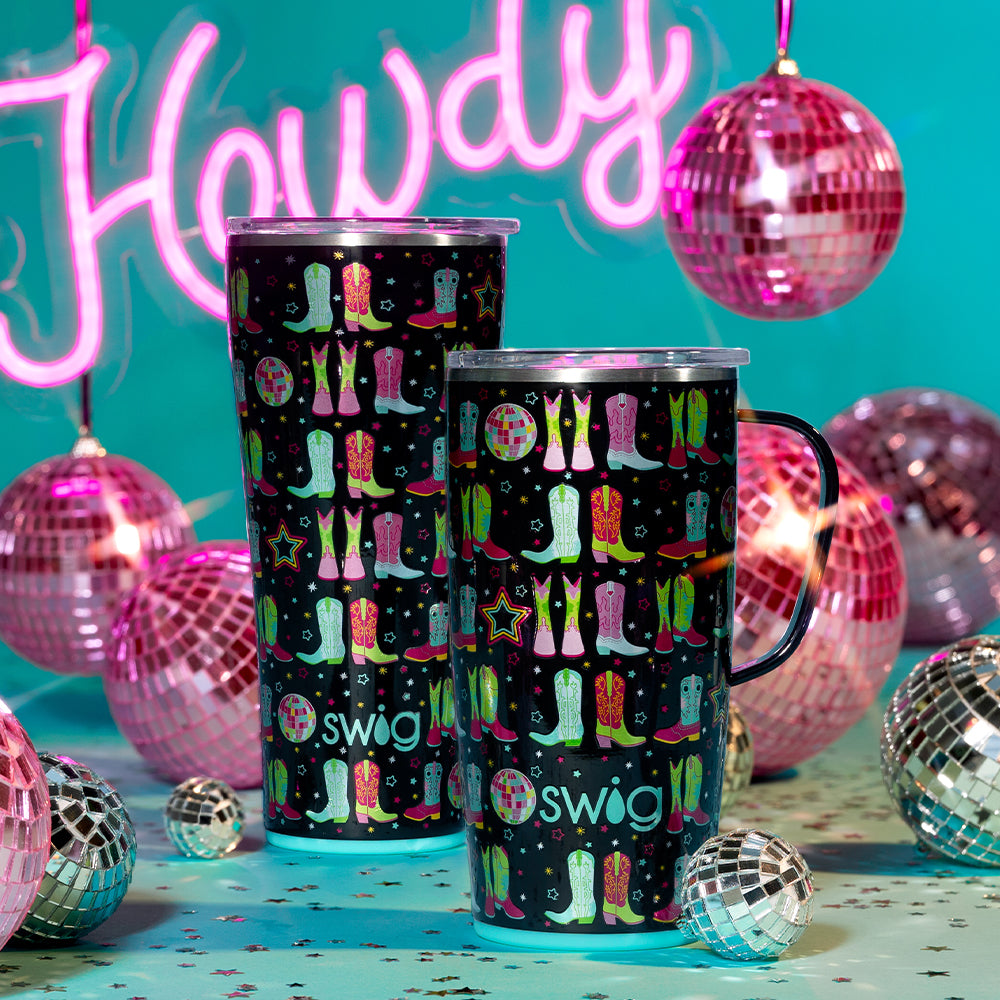 Disco Cowgirl 22oz Insulated Travel Mug - Stainless Steel Tumbler with Lid & Handle - Perfect for Coffee, Tea & Cold Drinks on the Go - Great for Road Trips, Camping & Office Use