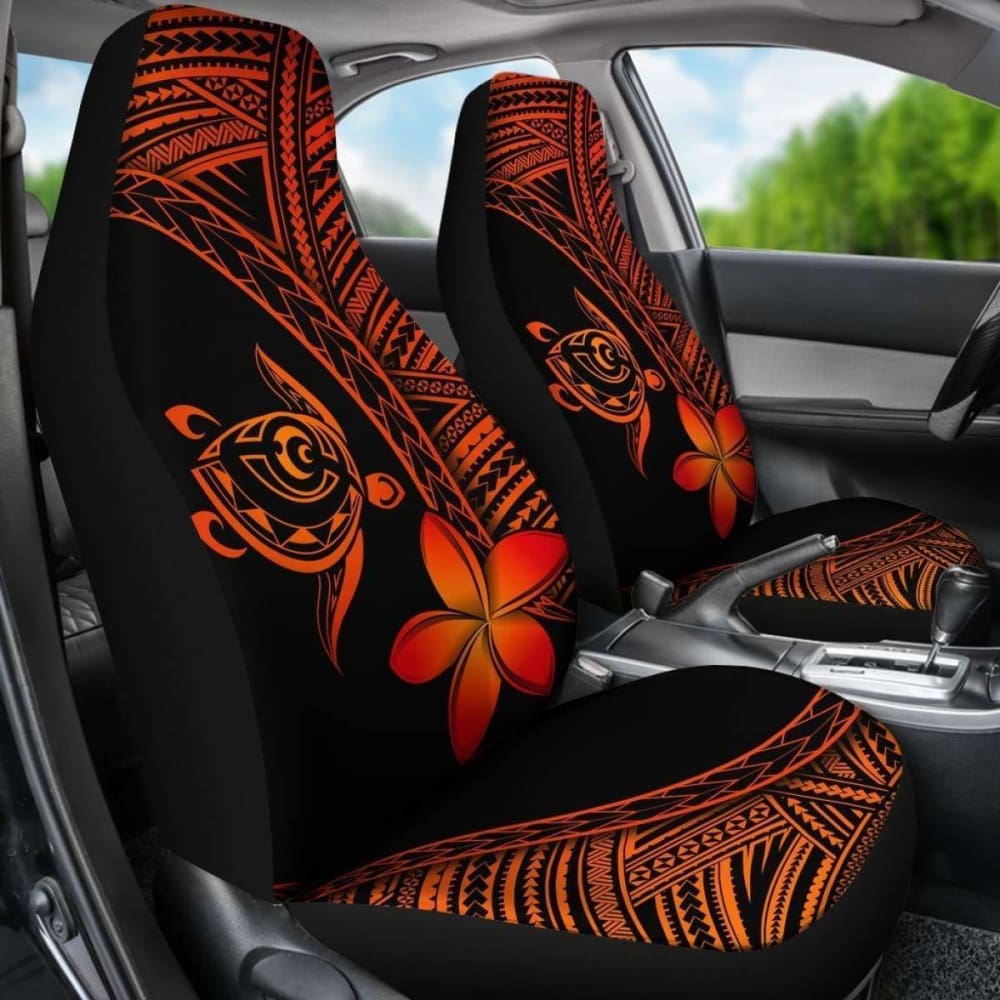 Premium Alohawaii Car Seat Covers - Hawaii Turtle Plumeria Orange Design - Universal Fit for Cars, SUVs & Trucks - Perfect for Beach Trips & Tropical Vacations