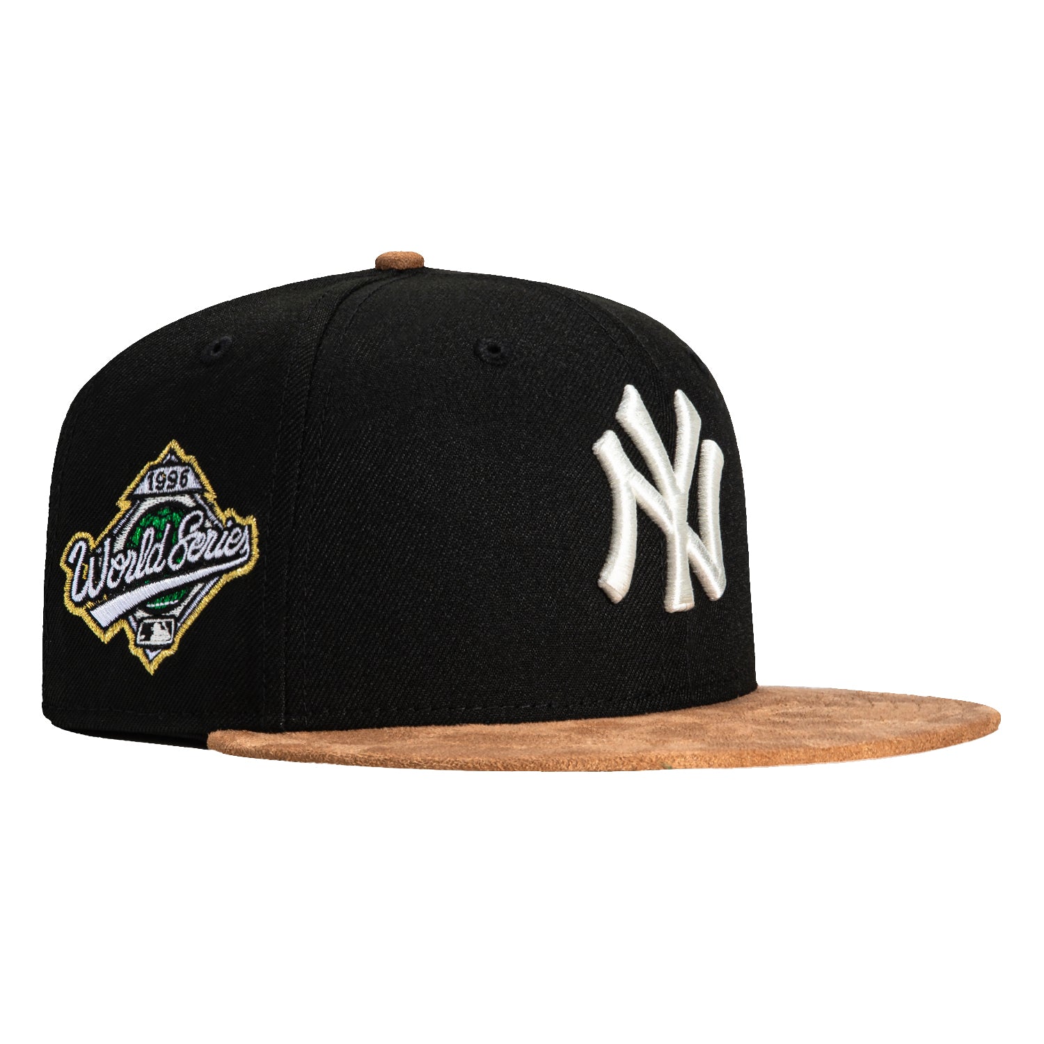 New Era 59Fifty Suede Visor New York Yankees 1996 World Series Patch Hat - Black & Tan - Official MLB Baseball Cap for Men & Women - Perfect for Games, Collecting & Streetwear Fashion
