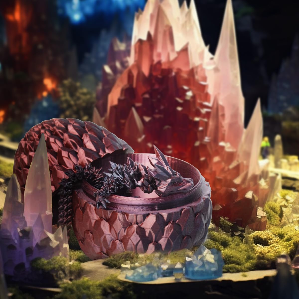 3D Printed Dragon Egg with Dragon Inside - Unique Easter Gift for Kids & Collectors (Black & Red) - Perfect for Fantasy Decor, Easter Basket Stuffers & D&D Enthusiasts