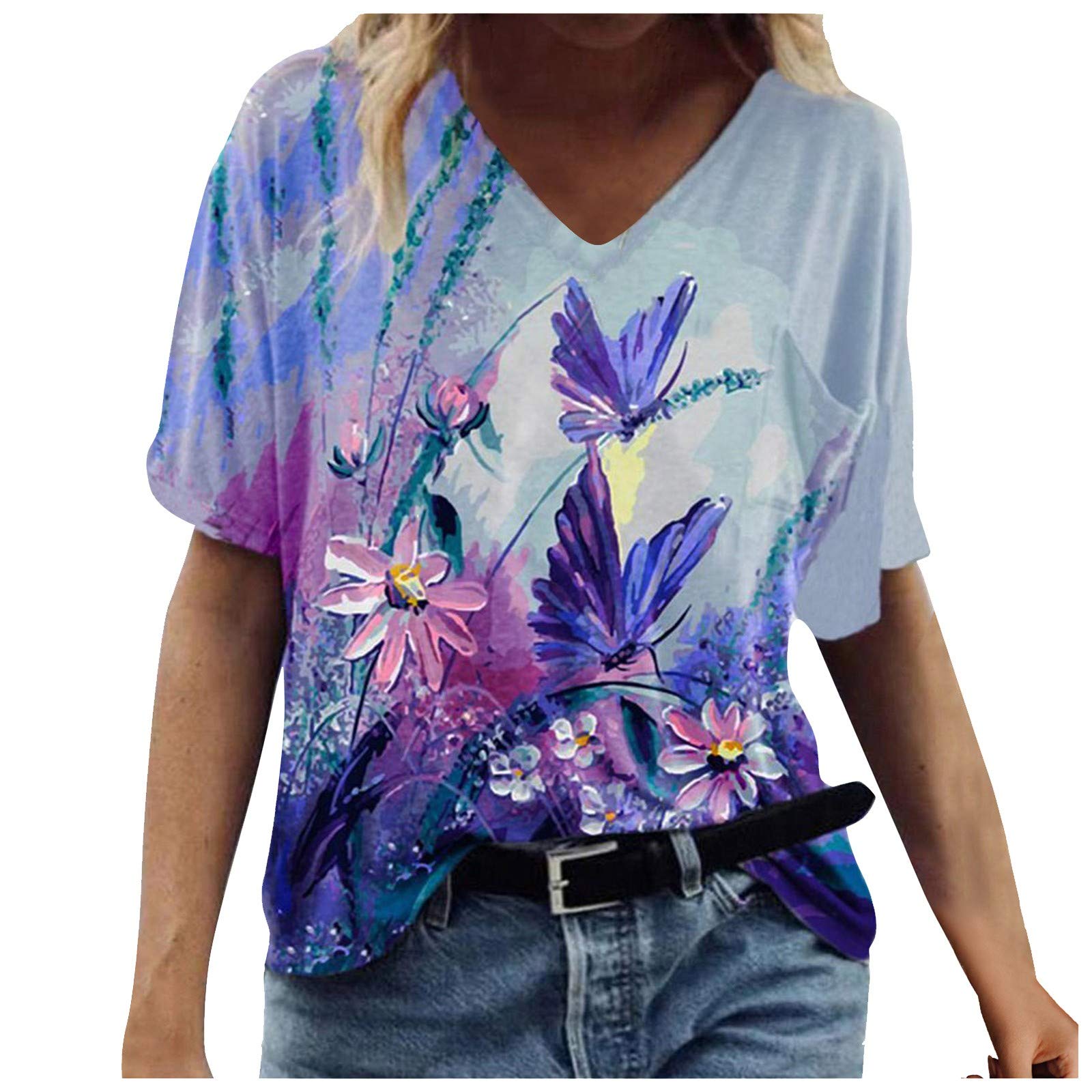 Affordable Women's Short Sleeve V-Neck T-Shirts Under $10 - Fashion Printed Casual Tees for Summer | Perfect for Everyday Wear, Outings & Casual Occasions