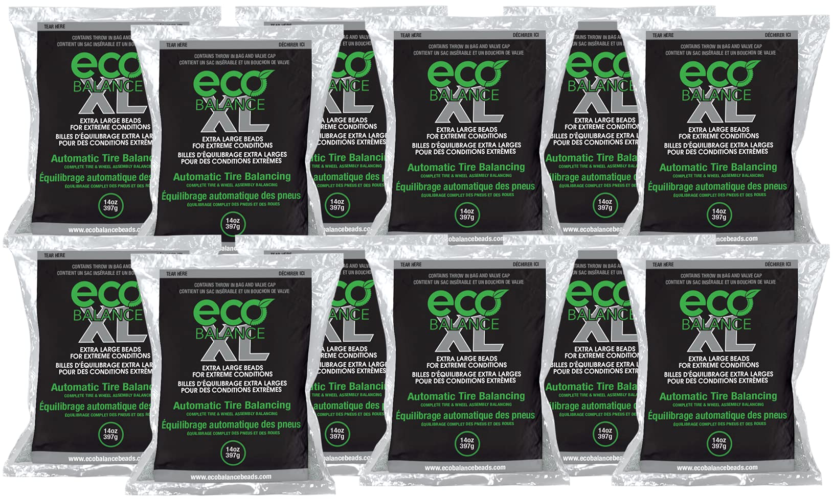 ECO Balance 14-ECOXL12 ECO XL Extreme Condition Tire Balancing Beads for Off-Road Vehicles & Light Duty Trucks - 12 Pack 14oz Bead Bags with Valve Caps - Improve Ride Comfort & Reduce Tire Wear for Mud, Sand & Rough Terrain Driving