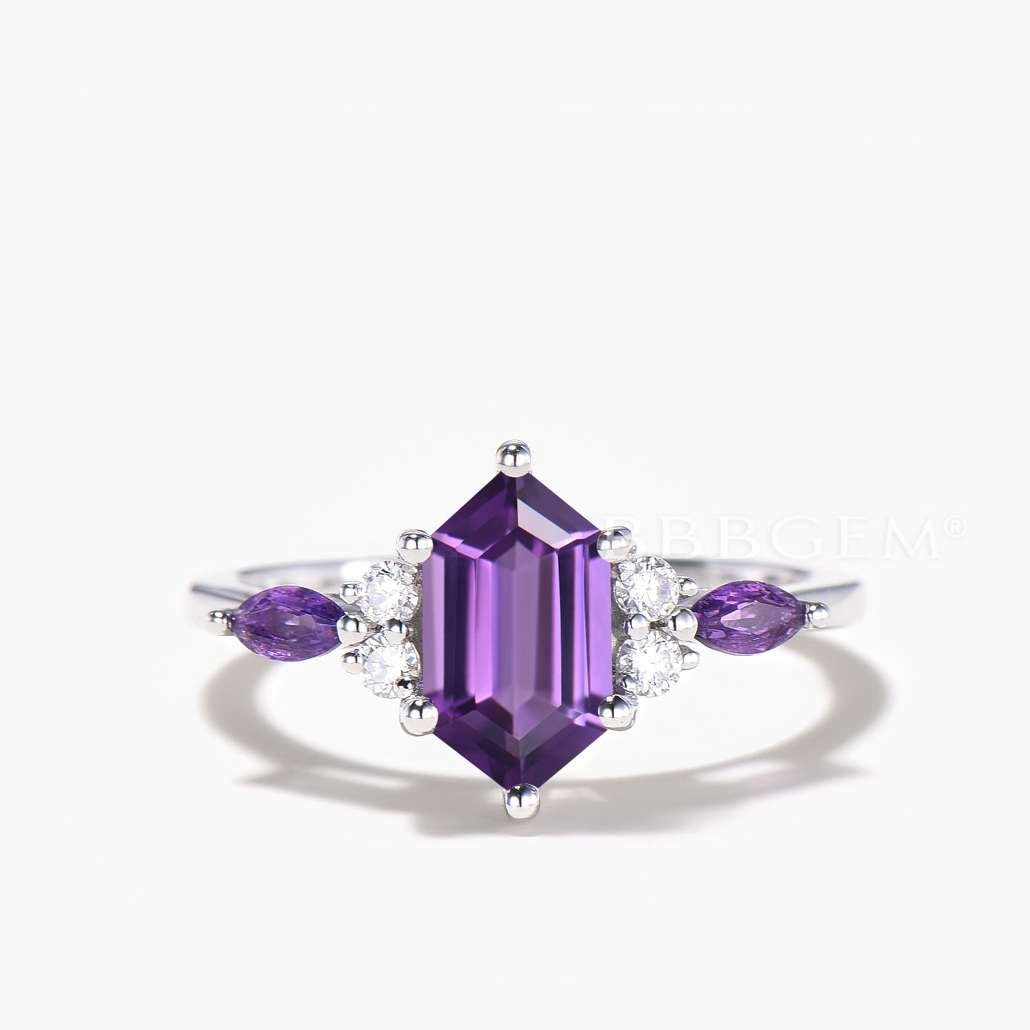 Natural Amethyst Hexagon Cut Engagement Ring with Diamond Cluster - Perfect for Wedding Proposals & Anniversary Gifts