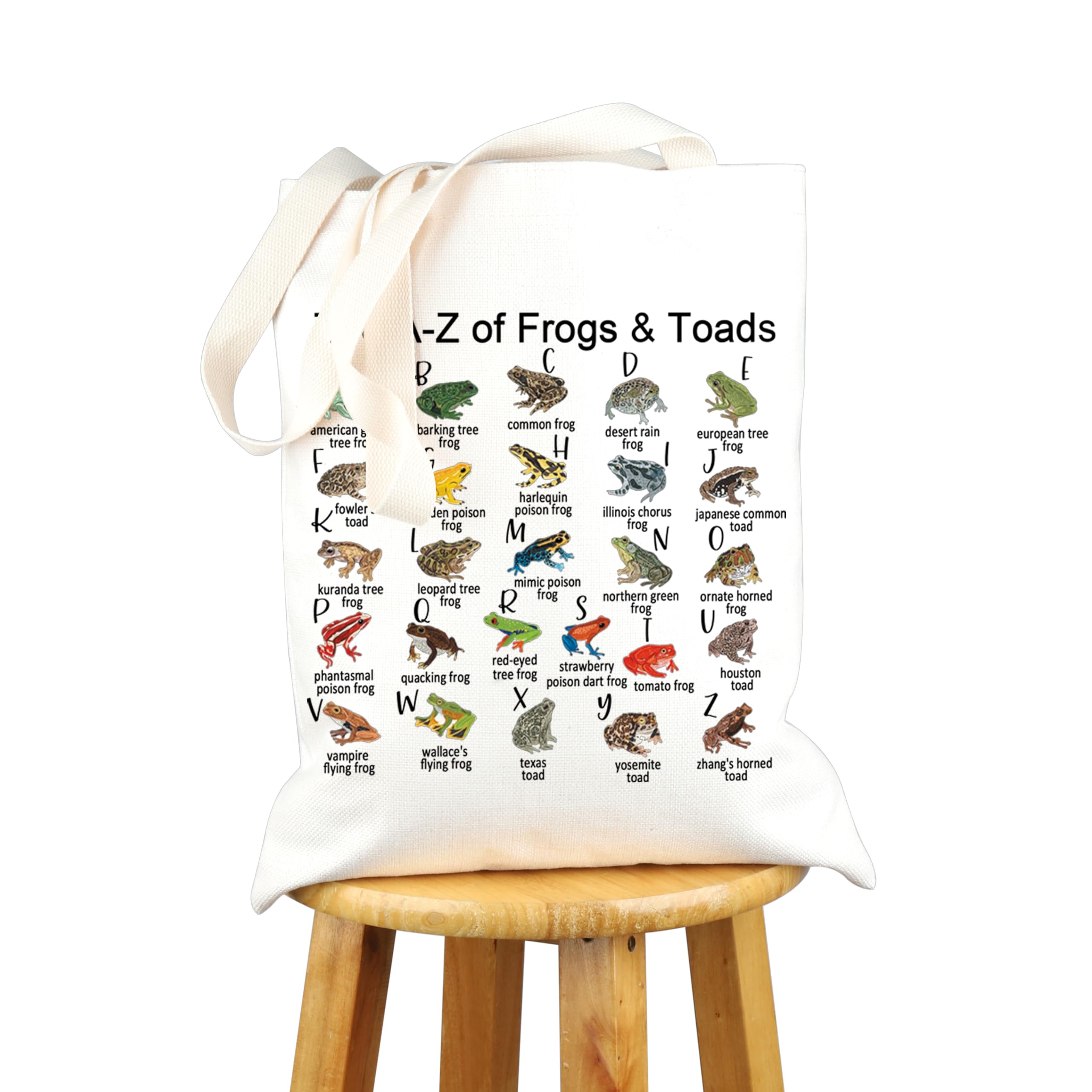 VAMSII Frog and Toad Tote Bag - The A-Z of Frogs & Toads Print Grocery Shopping Bag - Cute Aesthetic Reusable Bag for Women & Girls - Perfect for School, Work, Beach, and Eco-Friendly Shopping