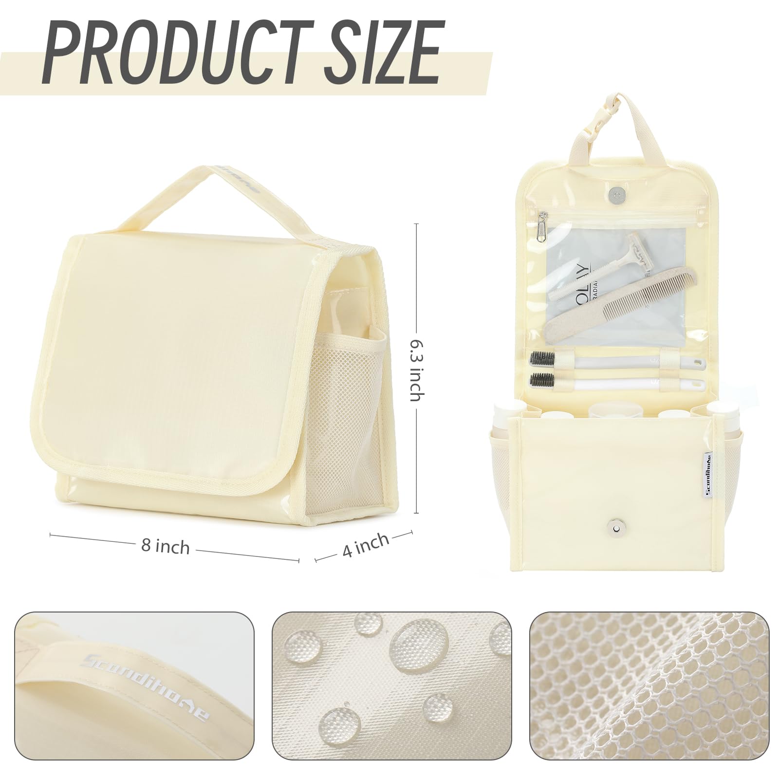 Waterproof Hanging Toiletry Bag for Women - Large Travel Cosmetic Organizer with Handle, Portable Makeup Bag for Full-Sized Toiletries (Beige) | Perfect for Travel, Gym, Camping & Daily Use
