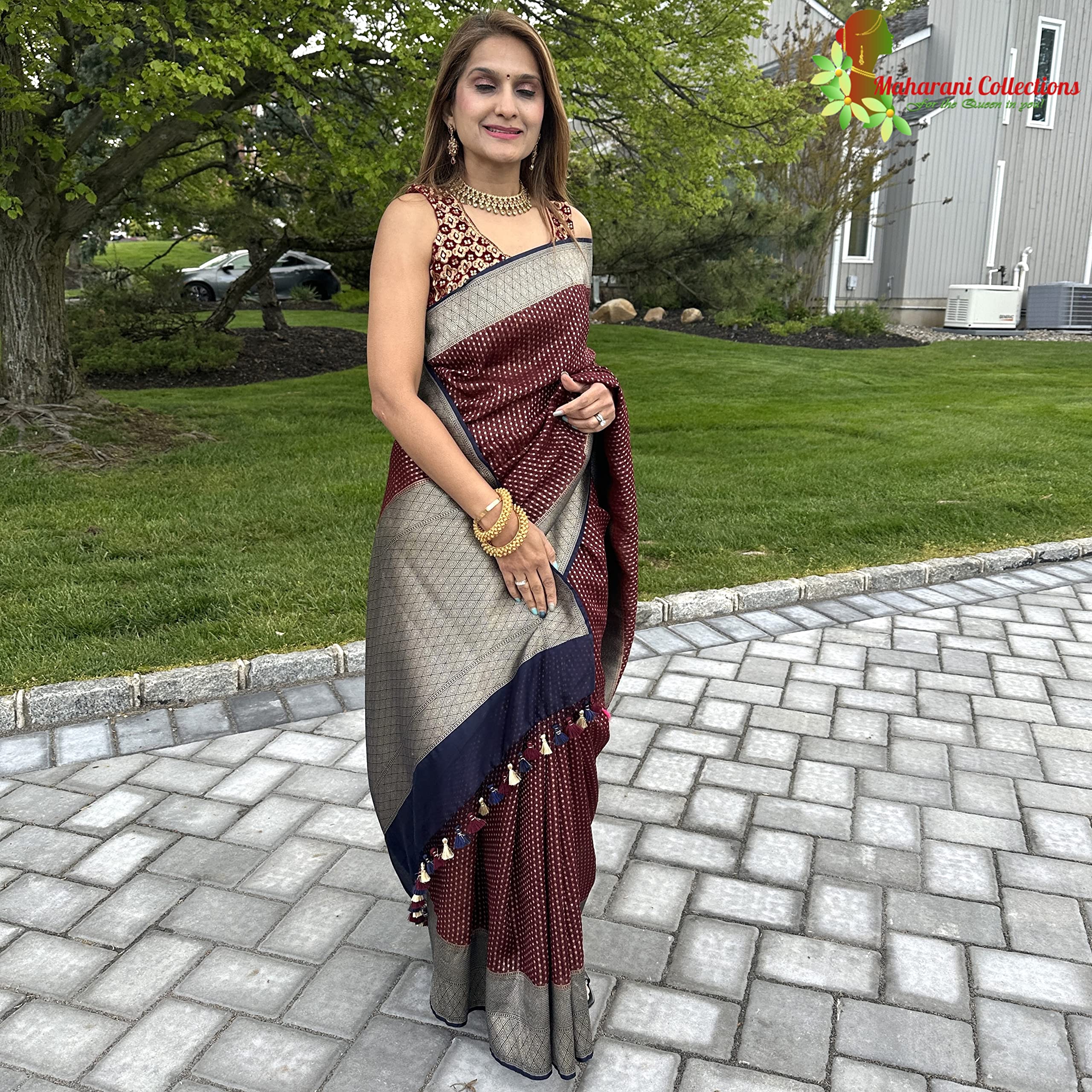 Maharani's Pure Handloom Tussar Silk Saree in Maroon - Elegant Traditional Indian Attire for Weddings, Festivals & Special Occasions