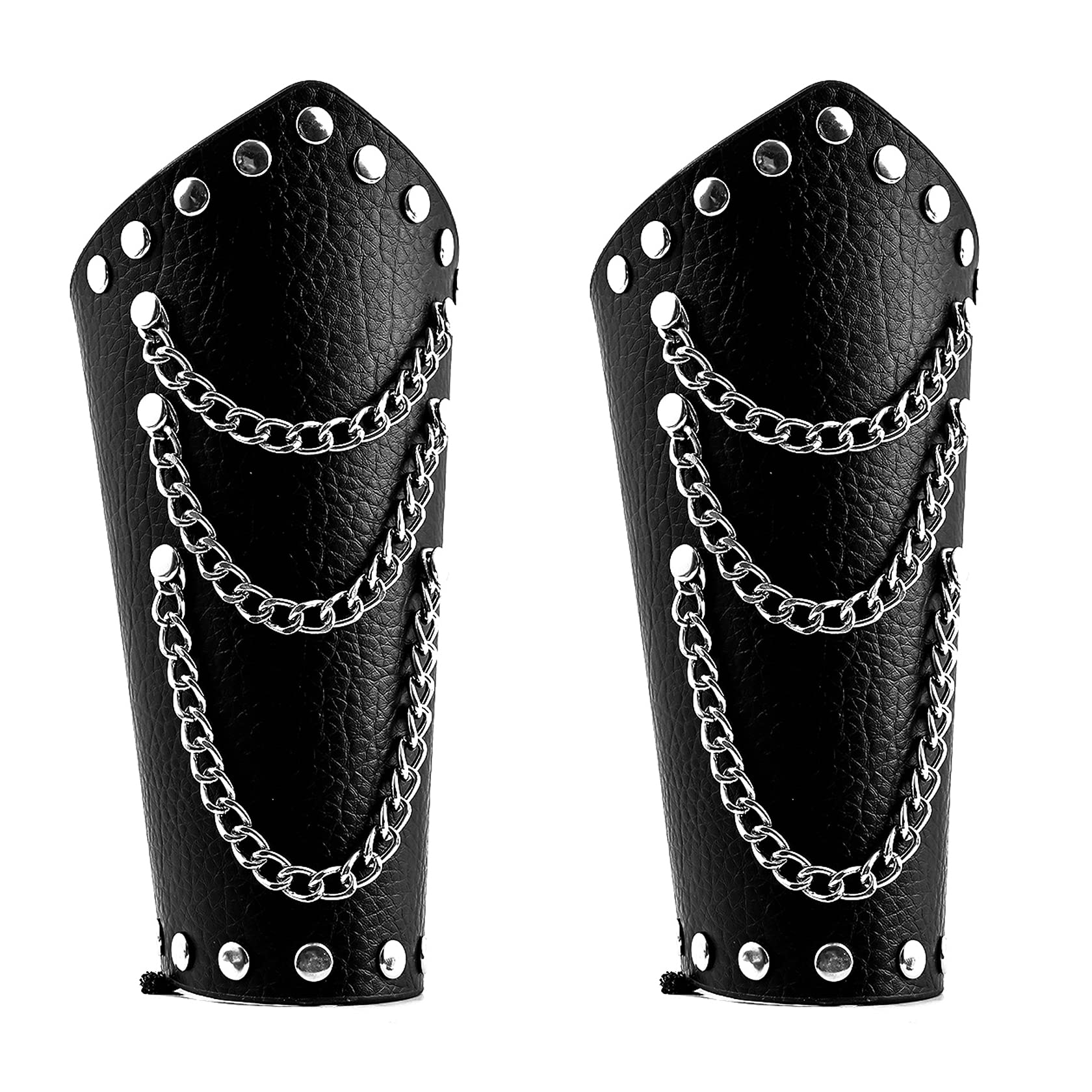 MILAKOO Men's Black Leather Wrap Gauntlet Wristband with Chains - Adjustable Arm Armor Cuff for Motorcycle Riding, Cosplay, Gothic Fashion & Punk Style Accessories