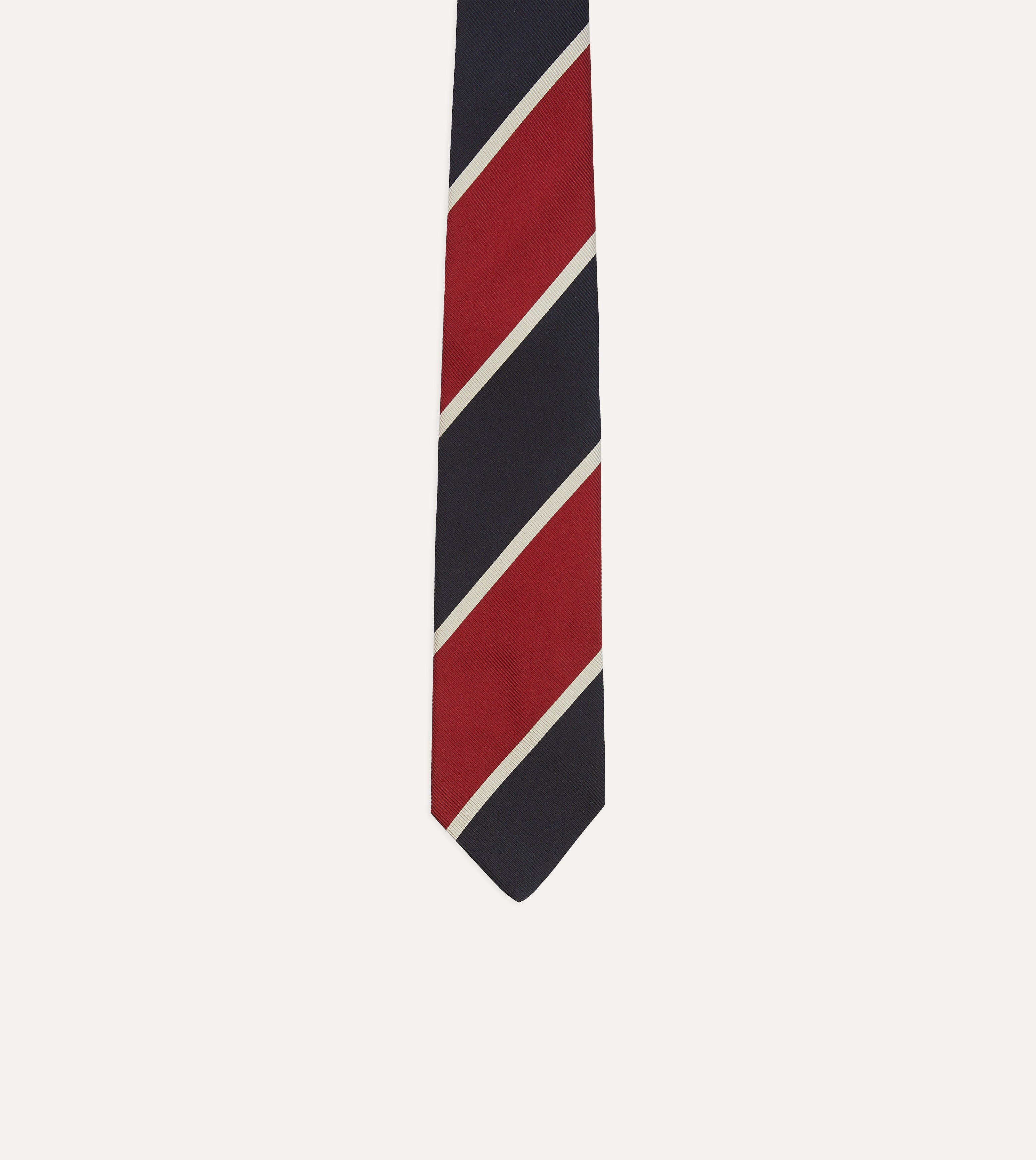 Premium Red & Ecru Broad Stripe Mogador Silk Tipped Necktie - Luxury Silk Tie for Business, Weddings & Formal Occasions