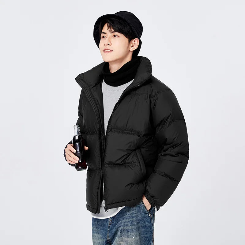 Men's Waterproof Down Jacket Winter Warm Lightweight Comfortable Stand Collar Thick Puffer Coat - Perfect for Outdoor Activities, Skiing, and Cold Weather