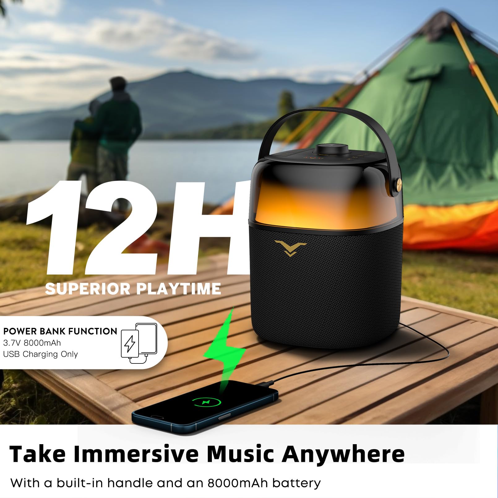 50W(80W Peak) Portable Bluetooth Speaker with 360° LED Light Show, Deep Bass & Stereo Sound - Waterproof Wireless Speaker with FM/AUX/USB/TWS/6.35mm Input - Perfect for Outdoor Parties, Home Entertainment & Gift Giving