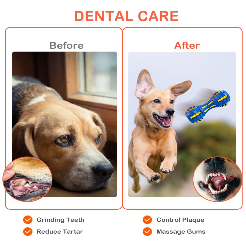 **AUSCAT 2Pcs Indestructible Dog Chew Toys for Aggressive Chewers - Durable Rubber Dumbbell Shape Interactive Dog Toys for Large & Medium Dogs (Blue & Black) - Perfect for Playtime, Training & Teeth Cleaning**