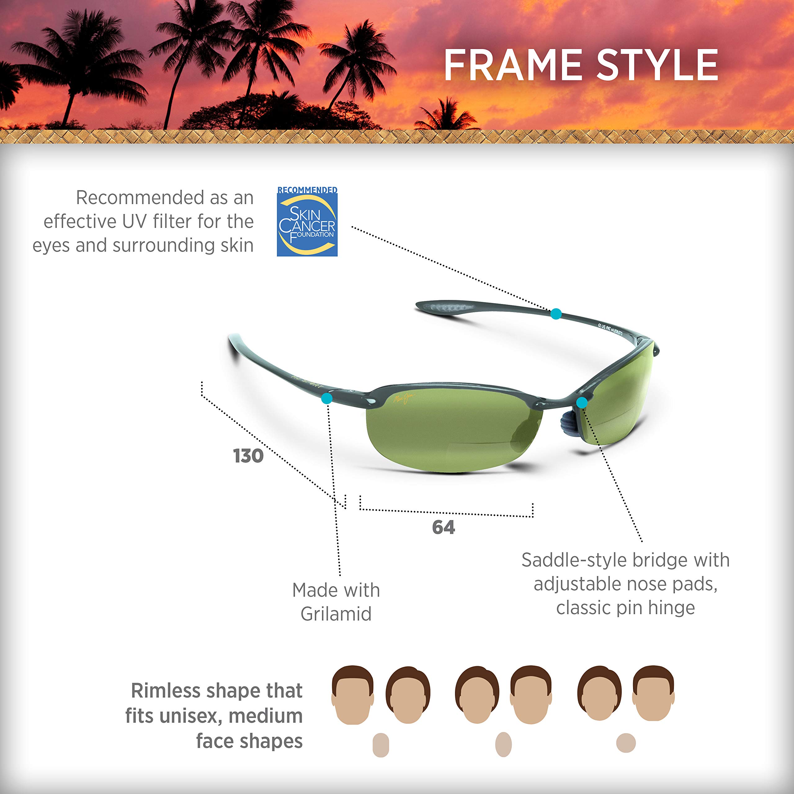 Maui Jim Makaha Polarized Rimless Reading Sunglasses for Men & Women - Universal Fit, UV Protection, Lightweight & Stylish - Perfect for Driving, Reading & Outdoor Activities