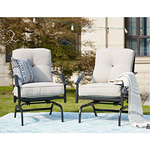 Premium Outdoor Rocking Chairs with Padded Cushions - 2-Piece Patio Dining Set, Durable Metal Frame & Motion Spring Design - Perfect for Porch, Balcony, Garden & Backyard Relaxation (Beige)