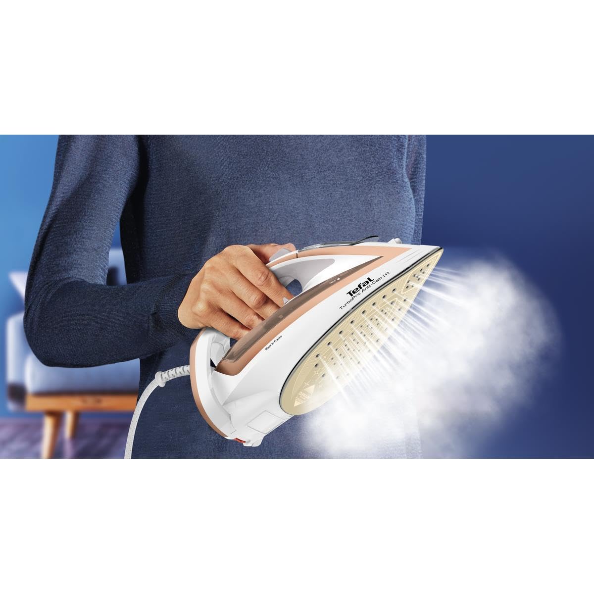 TEFAL TurboPro FV5697E1 3000W Steam Iron with Dry Function - Beige White (FV5697) - Perfect for Home, Office & Travel - Fast Wrinkle Removal for Clothes, Curtains & Fabrics