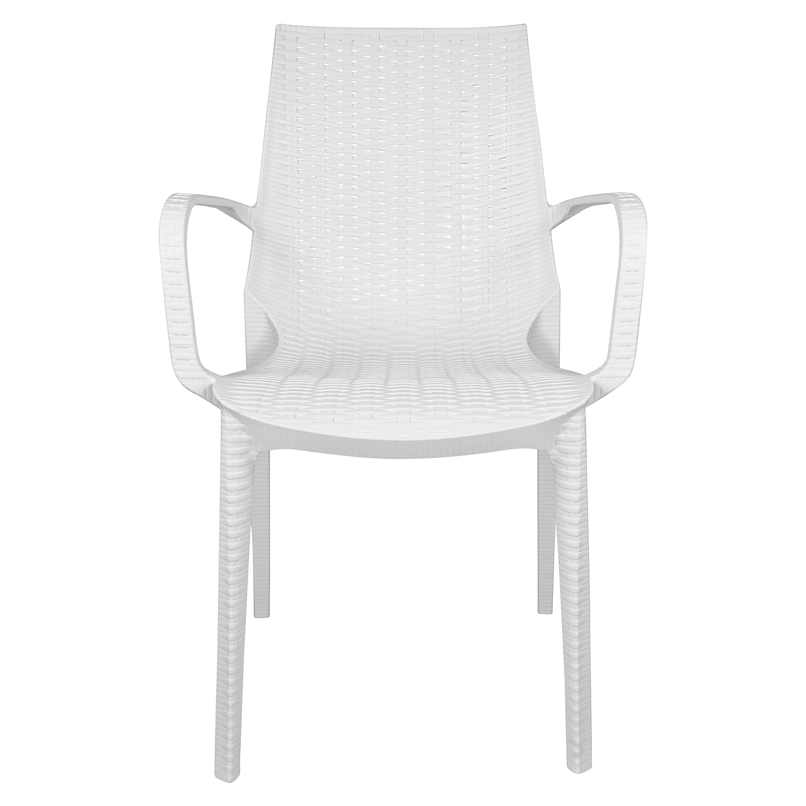 LeisureMod Kent Modern Indoor Outdoor Patio Stackable Dining Arm Chair Set of 4 (White) - Perfect for Backyard, Poolside, Restaurant & Home Decor