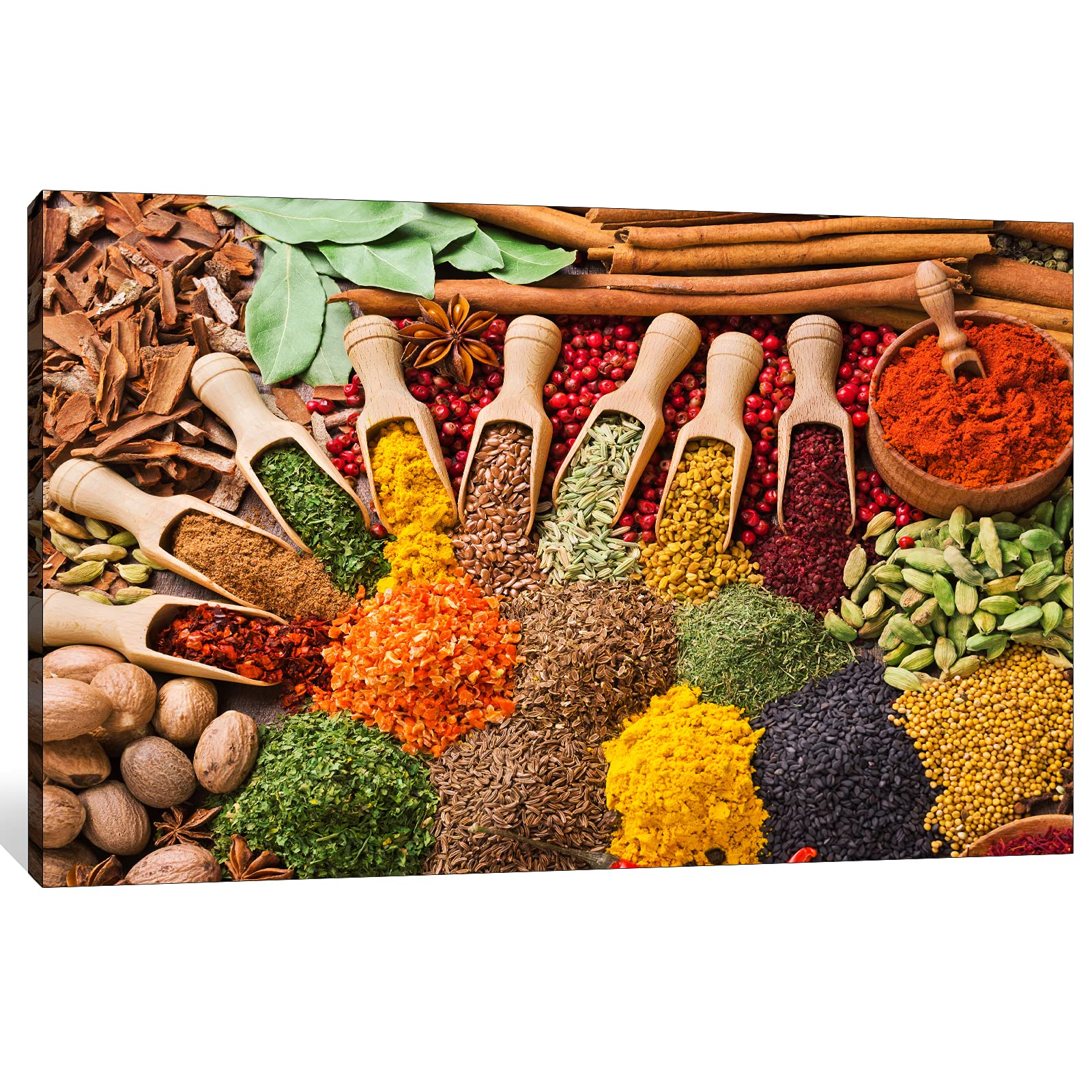 Modern Kitchen Wall Art - Colorful Spices & Spoons Canvas Painting (32x48 Inches) | Vibrant Dining Room Decor | Perfect for Farmhouse, Contemporary & Rustic Kitchens