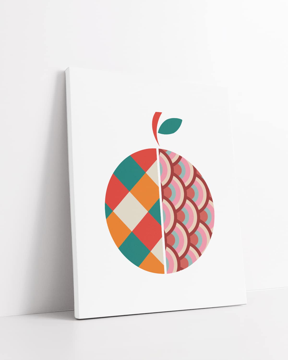 Govivo Geometric Orange Fruit Wall Art - 24x30 Ready to Hang Canvas for Kitchen Decor, Dining Room & Food Prep Area - Modern Chef Gifts for Women - Unique Geometric Pictures for Wall Decoration