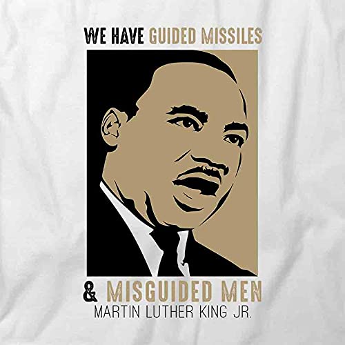 Guided Missiles and Misguided Men MLK Jr Graphic T-Shirt | White Printed Tee with Inspirational Quote | Casual Wear for Social Justice Advocates & History Lovers