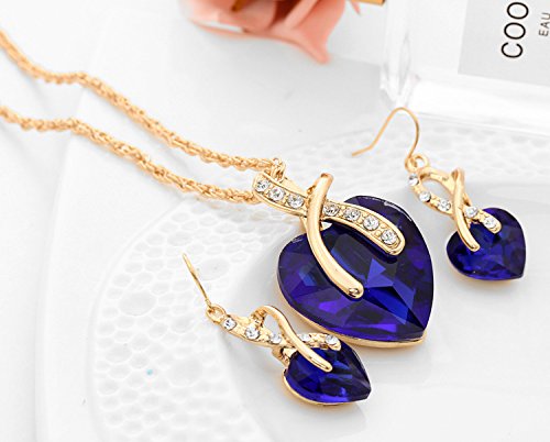 Blue Sapphire Heart of the Ocean Jewelry Set for Women - CZ Crystal Necklace & Earrings Bridal Wedding Gift - Perfect for Anniversaries, Valentine's Day & Special Occasions