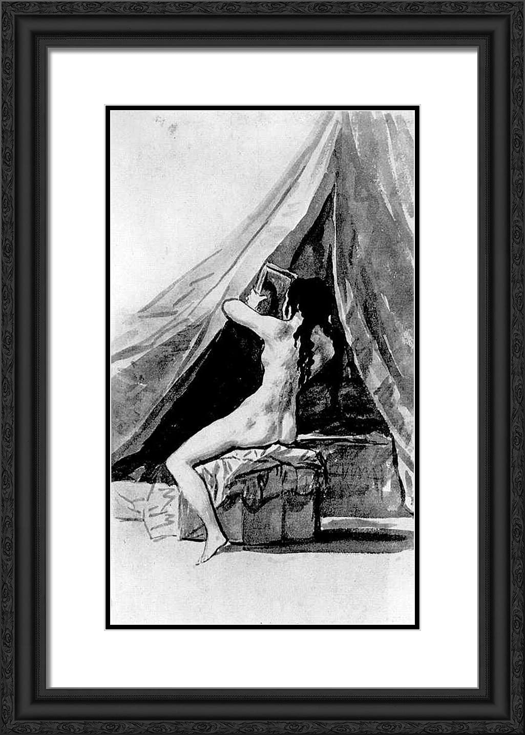 Goya Francisco Naked Girl Looking into Mirror - 18x24 Black Ornate Framed Art Print with Double Matting - Classic Spanish Art Reproduction for Living Room, Bedroom & Office Decor