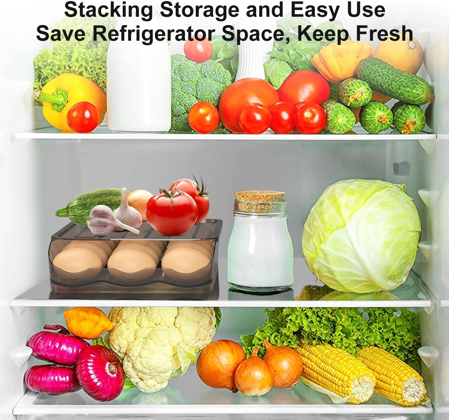 Styxon 18-Count Automatic Rolling Egg Holder for Refrigerator - Fresh Egg Storage Container with Lid, Kitchen Organizer for Eggs (1 Layer) - Perfect for Fridge Organization & Breakfast Meal Prep