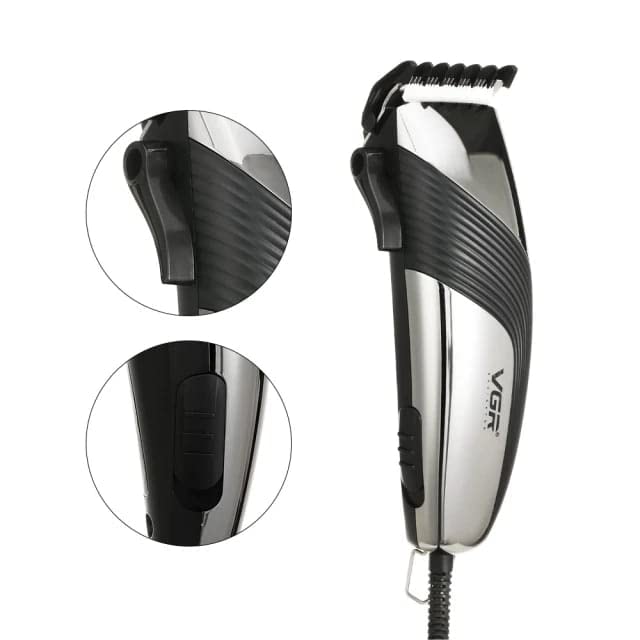 VGR V-121 Professional Hair Clipper for Men - Self-Sharpening Blades, 8 Guide Combs, Scissors & Comb Included - Adjustable Taper Lever for Precision Haircuts - Corded Electric Clipper (Black) - Perfect for Home Barbering, Salon Styling & DIY Haircuts
