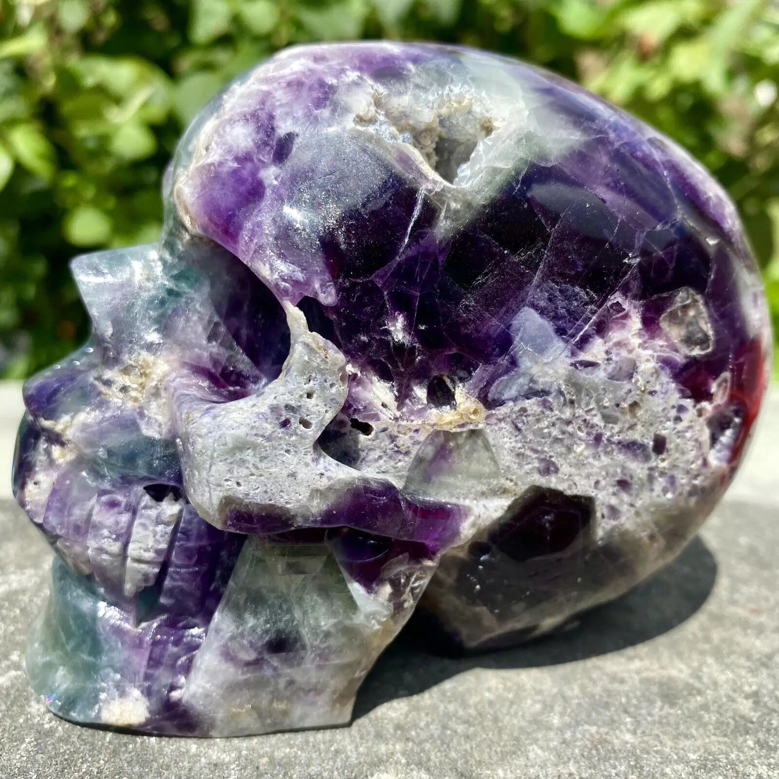 Hand Carved Natural Fluorite Skull Crystal - Healing Stone for Meditation, Reiki & Energy Work - Unique Purple & Green Quartz Decor for Home & Office