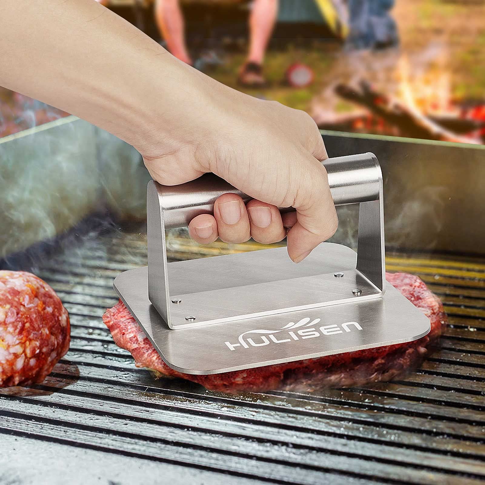 HULISEN Stainless Steel Burger Press & Patty Smasher - Heavy Duty Griddle Press for Perfect Flat Hamburgers, Smash Burgers & Flat Top Grill Cooking - Dishwasher Safe - Ideal for BBQ, Backyard Grilling & Restaurant Use