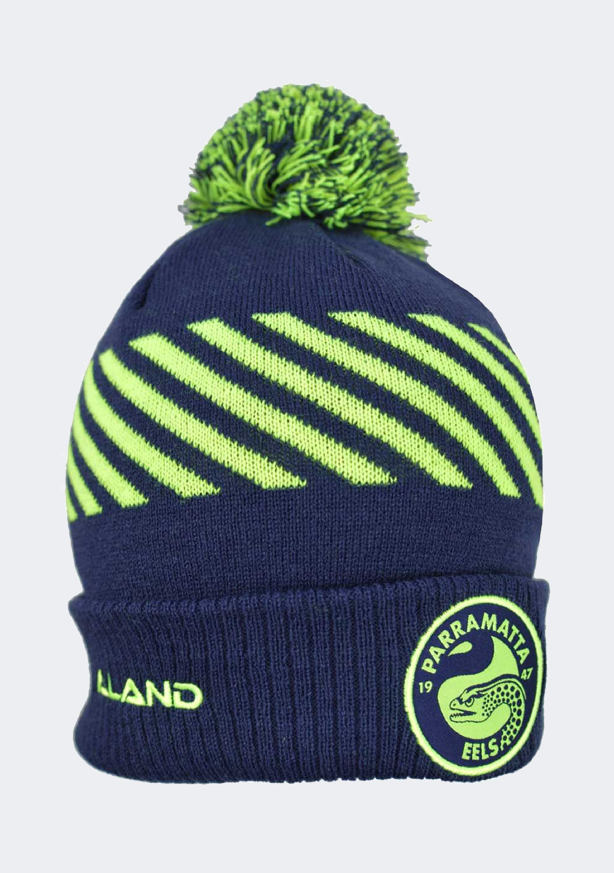 Macron Adults Parramatta Eels M24 Bobble Beanie - Official NRL Winter Knit Hat for Men & Women - Perfect for Rugby Games & Cold Weather