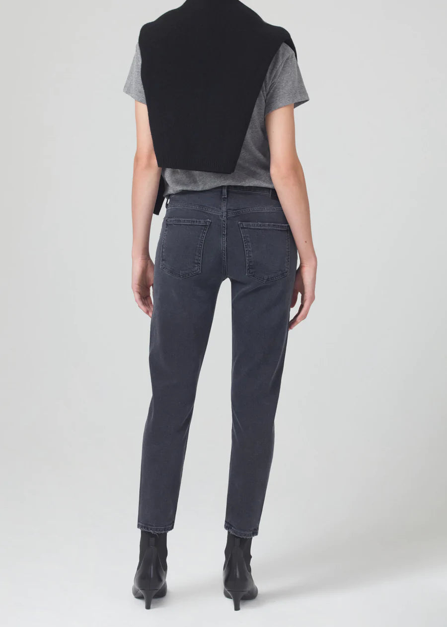 Ella Mid Rise Crop Slim Jeans - Film Noir Wash - Stylish Women's Denim Pants for Casual Wear & Everyday Outfits