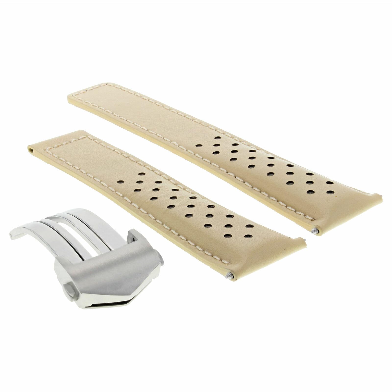 22mm Beige Genuine Leather Watch Band Strap for Tag Heuer Monaco & Carrera 1887 - Quick Release Clasp | Replacement Watch Strap for Men, Business & Casual Wear