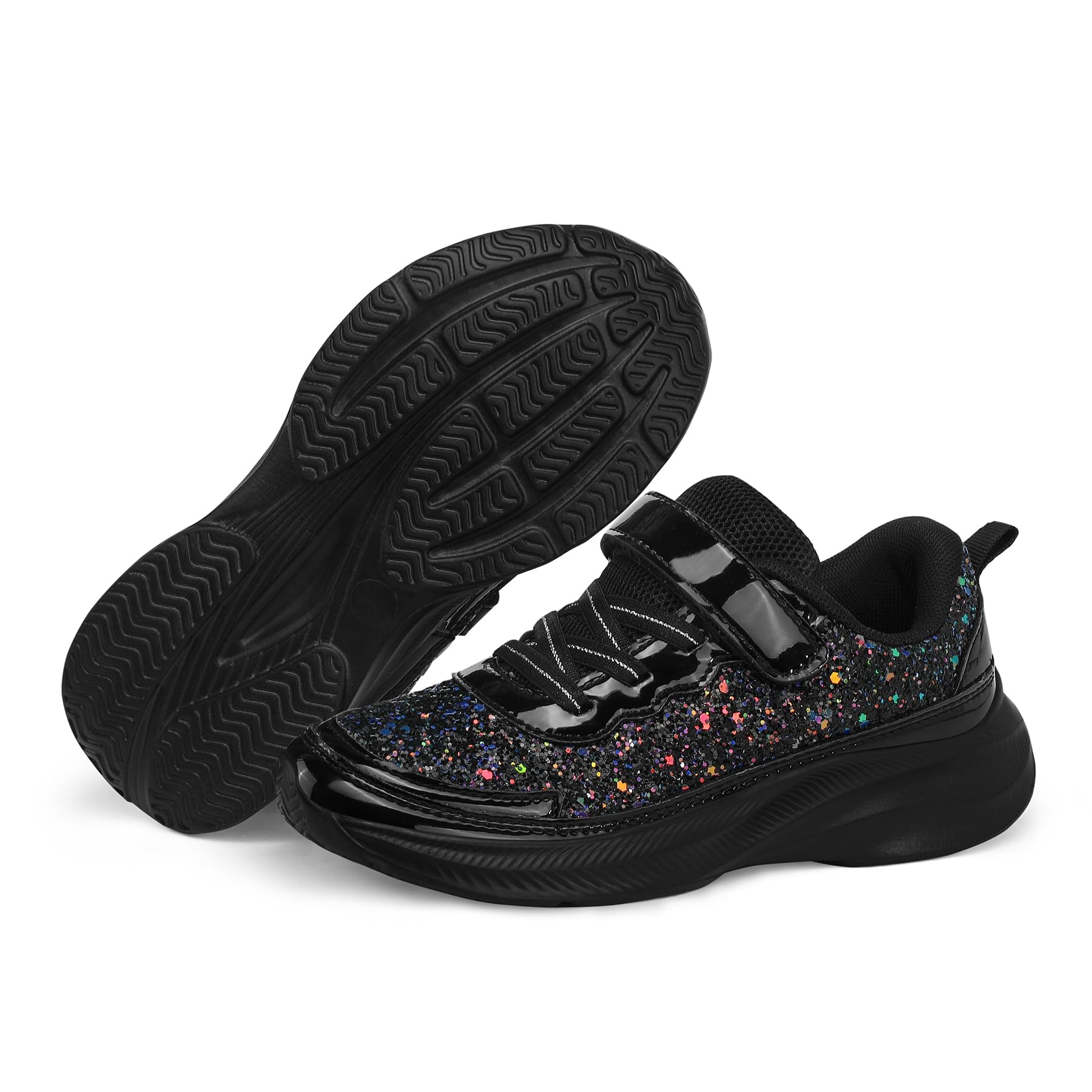 RUNSIDE Girls Glitter Sneakers - Lightweight Sparkle Tennis Shoes for Toddler, Little Kid & Big Kid | Hook & Loop Closure | Perfect for School, Play & Everyday Wear
