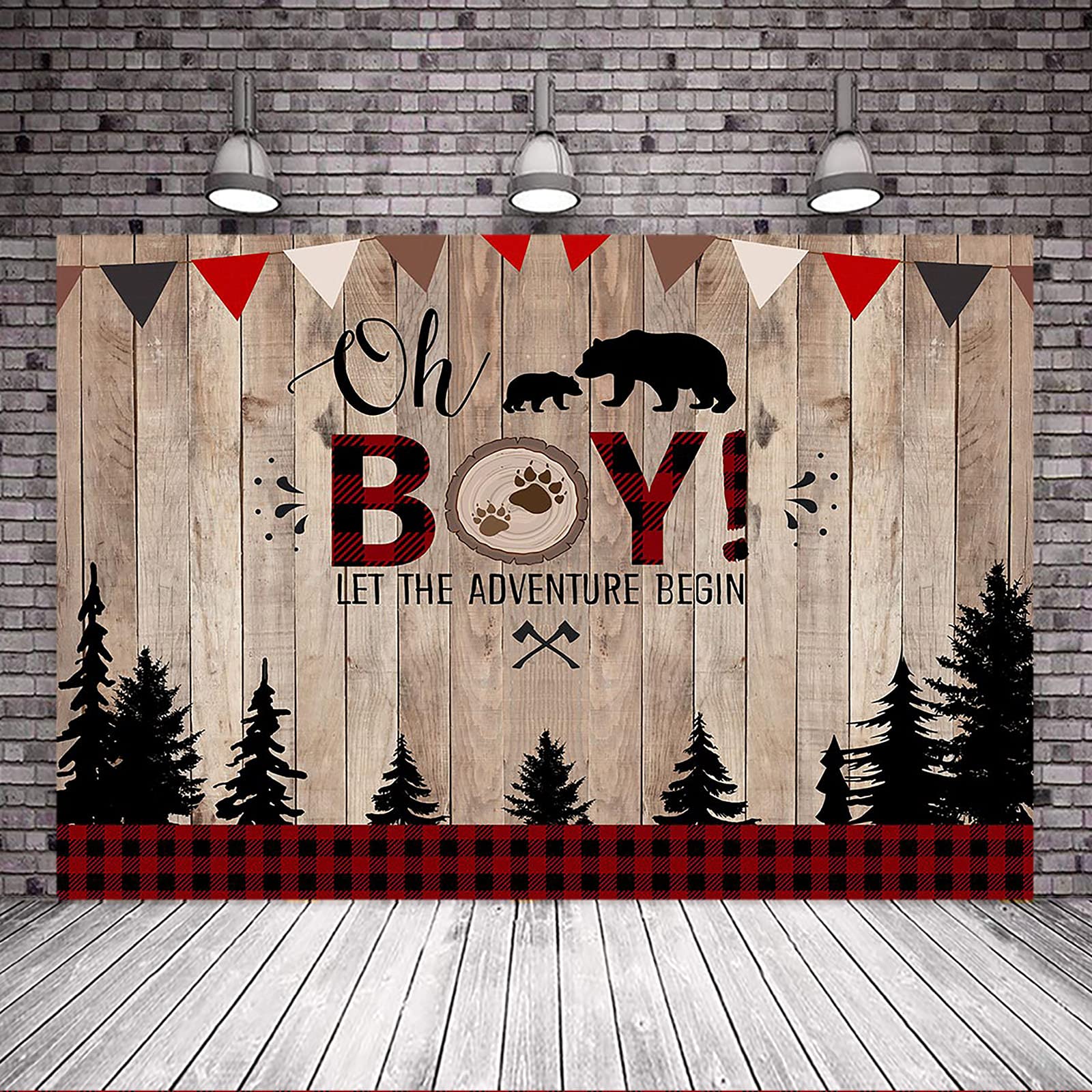 **Avezano Rustic Woodland Bear Cub Plaid Baby Shower Backdrop – 8x6 ft Lumberjack-Themed Party Decor for Boys, Nursery, or Gender Reveal – Perfect for Baby Showers, Birthdays & Photo Booths**