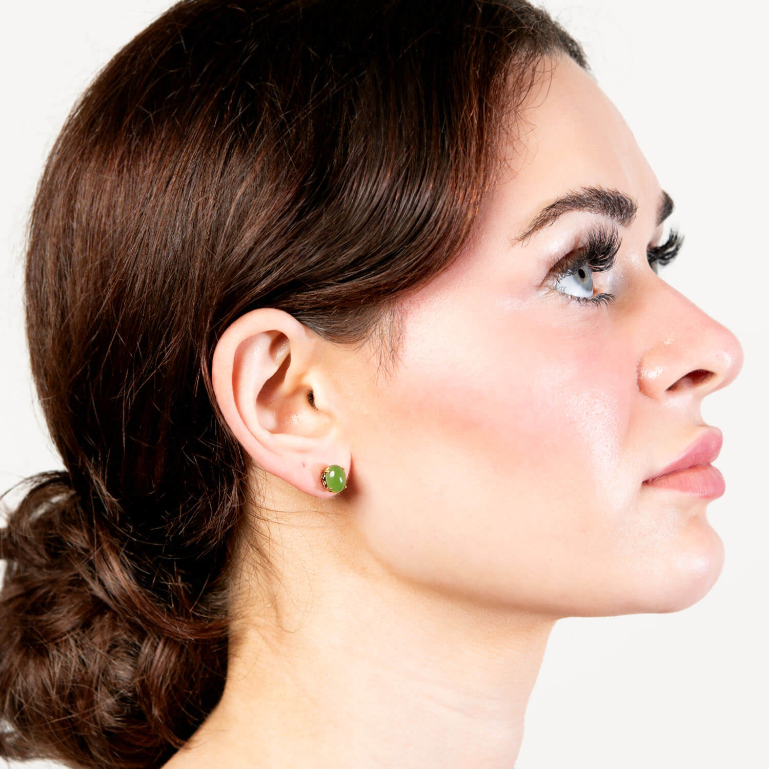 18k Gold Jade Cabochon Stud Earrings for Women - Elegant Vintage Jewelry Gift for Weddings, Parties & Special Occasions