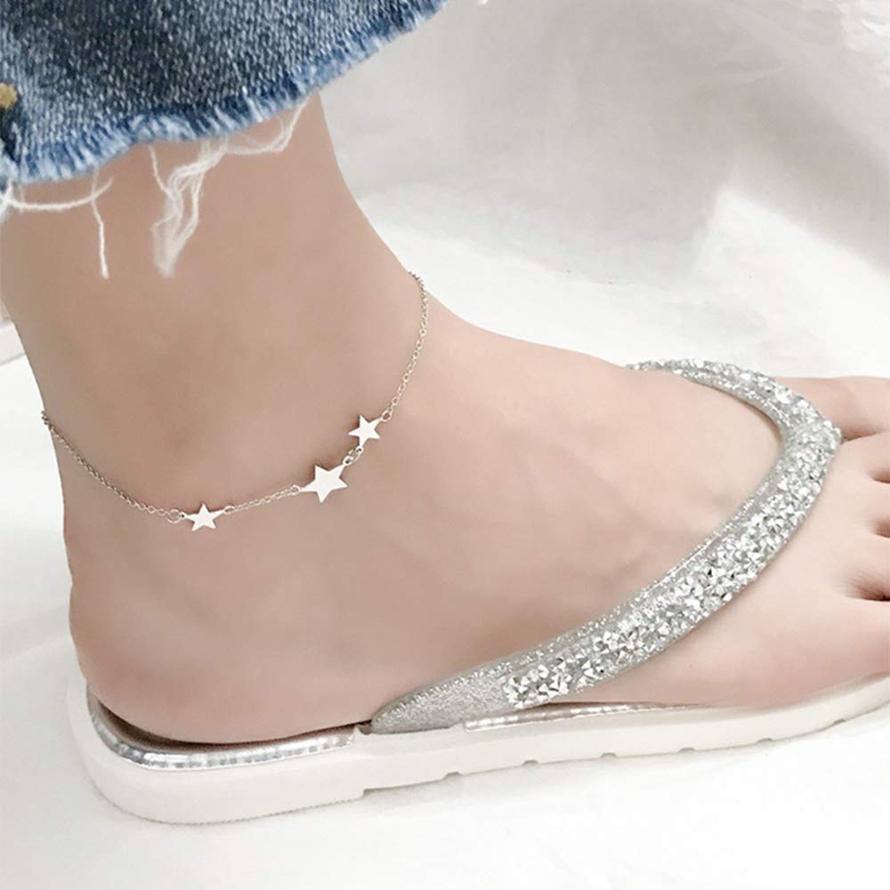 925 Sterling Silver Bohemian Star Anklet for Women - Dainty Foot Chain Bracelet | Bridal, Beach & Festival Jewelry Accessories